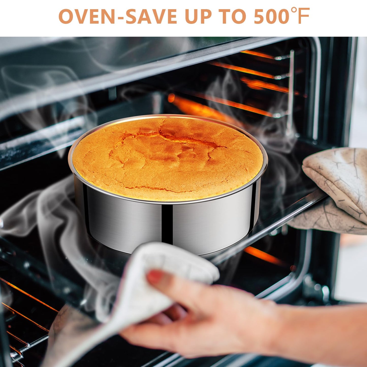 E-Gtong 7 Inch Round Cake Pans, Removable Bottom & Easy Releasing, Leakproof & Nonstick Cake Pan, 304 Stainless Steel Cake Baking Cheesecake Pan, Non-Toxic & Healthy