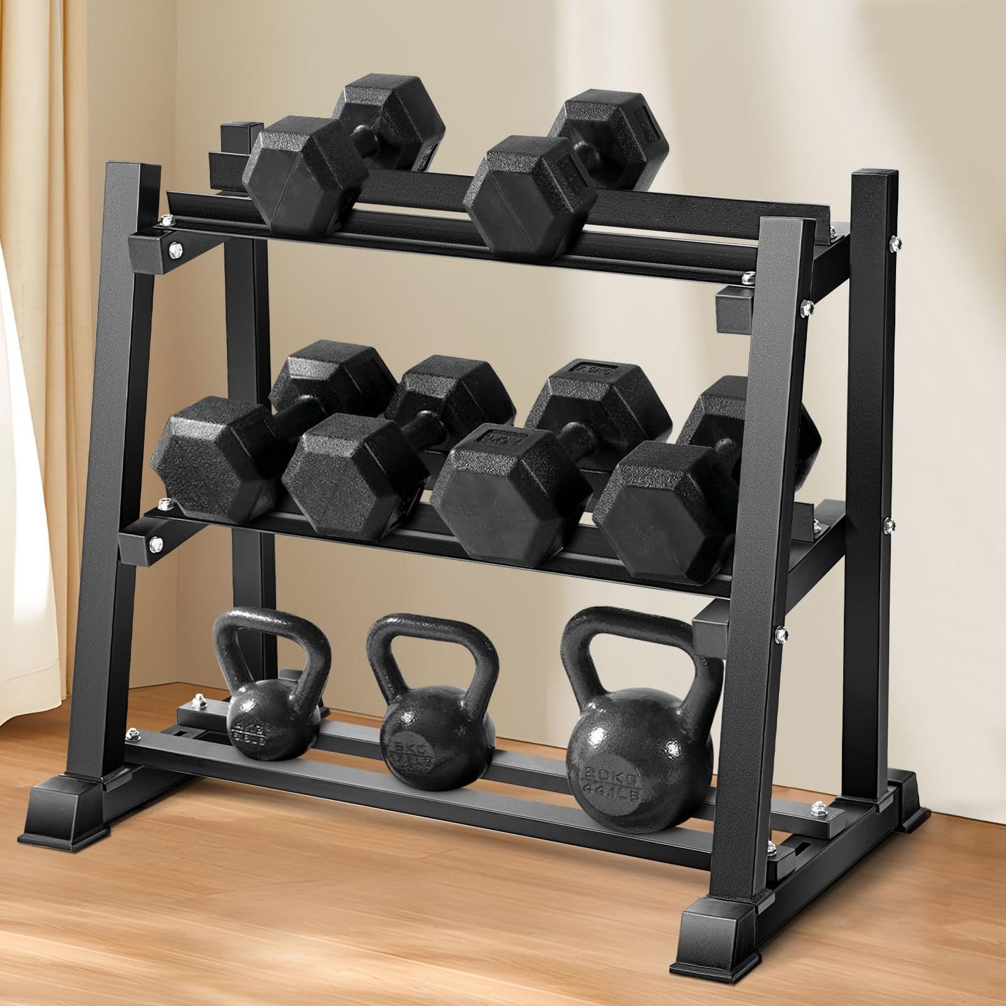 Bongkim Dumbbell Rack, Weight Rack for Home Gym, 3 Tier Weight Plate Rack for Dumbbells and Kettlebells, Dumbbells Weights Rack for Home 1100LBS