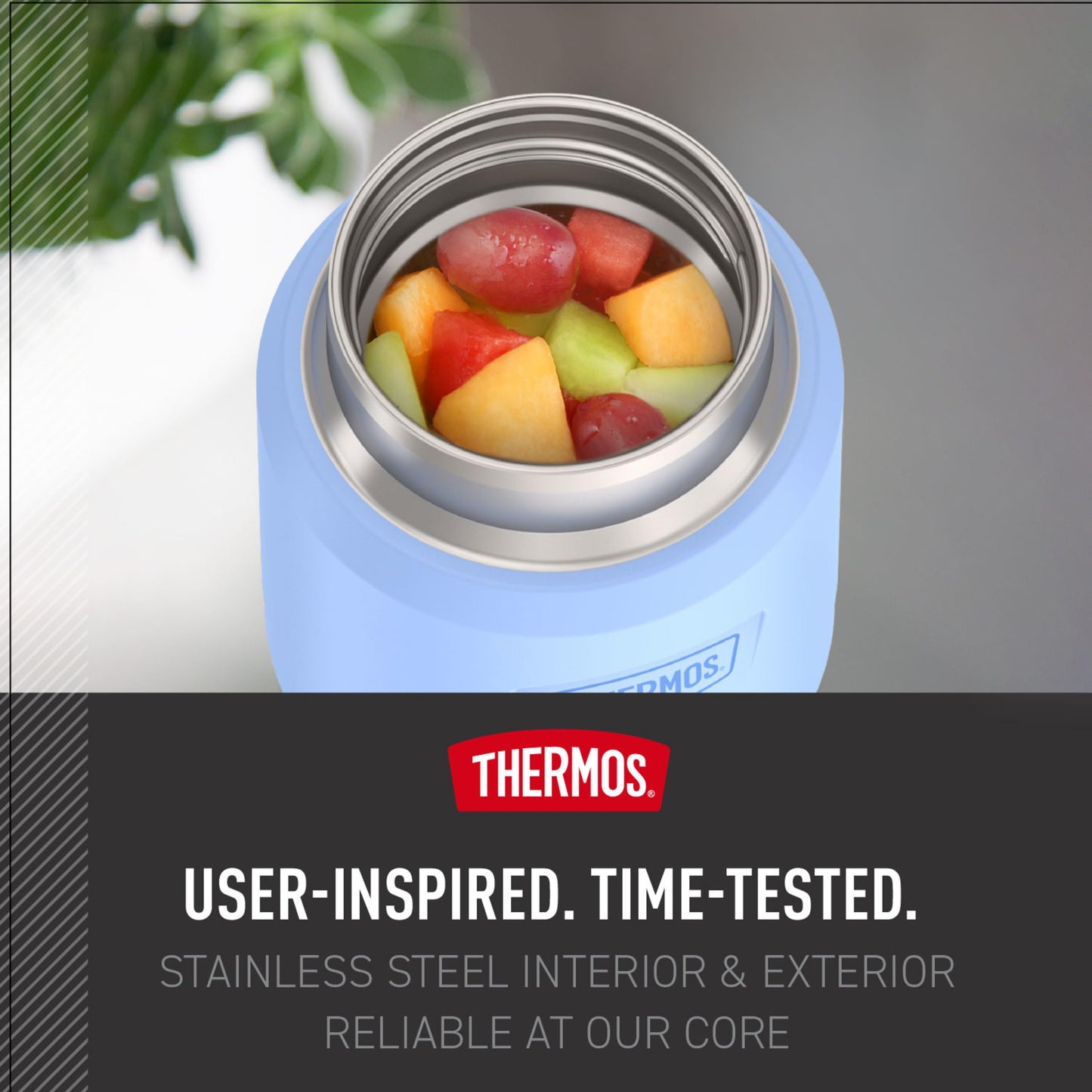 THERMOS ICON Stainless Steel Food Jar with Spoon, 12 Ounce, Light Blue