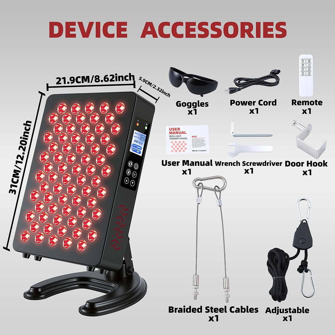 Red Light Therapy for Body & Face, 660nm 850nm Near Infrared Lamp with Timer and Remote, 70 Dual Chip LEDs Device with 350W of Power, for Skin Care, Better Sleep & Recovery