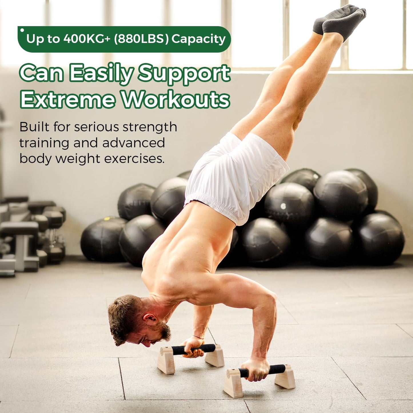 Wooden Parallettes Bars & Push Up Bars – Premium Handstand Training Push Up Handles, Non-Slip Calisthenics Equipment for Men & Women, Perfect Home Gym Fitness Tool for Strength & Balance, 23.5cm