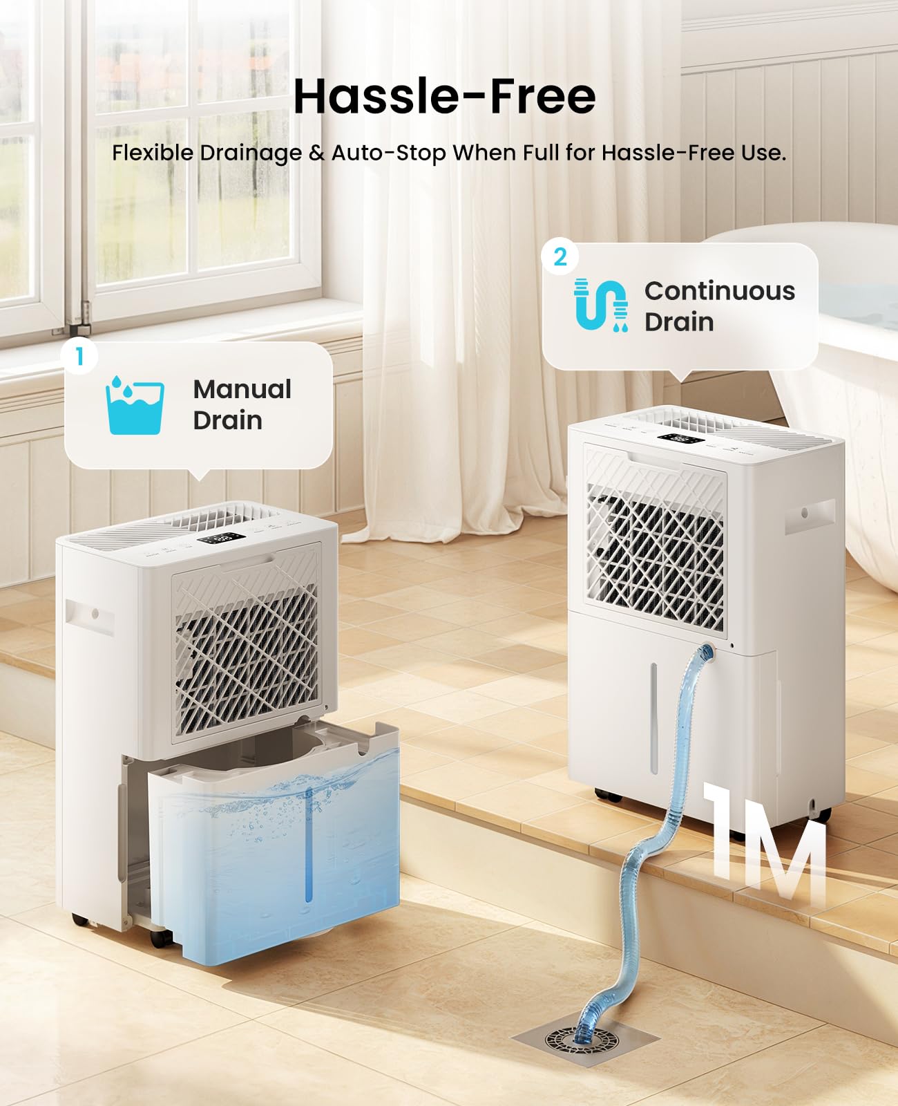 34 Pint Dehumidifier for Basement up to 2500 Sq.Ft, ozeeco Home Dehumidifier with Drain Hose, Ionizer, Humidity Control, Ultra Quiet, Child Lock, 24H Timer for Bedroom, Bathroom, RV