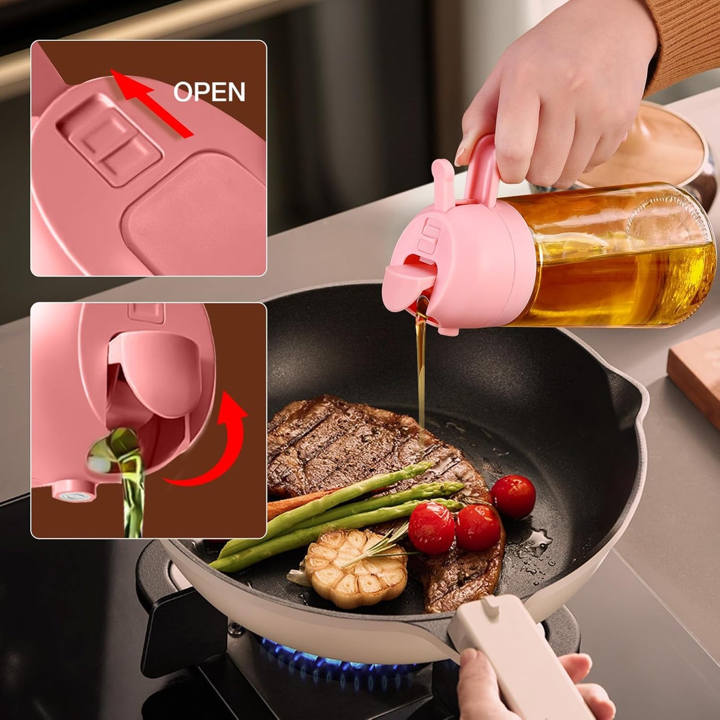 YARRAMATE Oil Sprayer - 16oz Food-Grade Premium Olive Oil Dispenser for Cooking | Pink