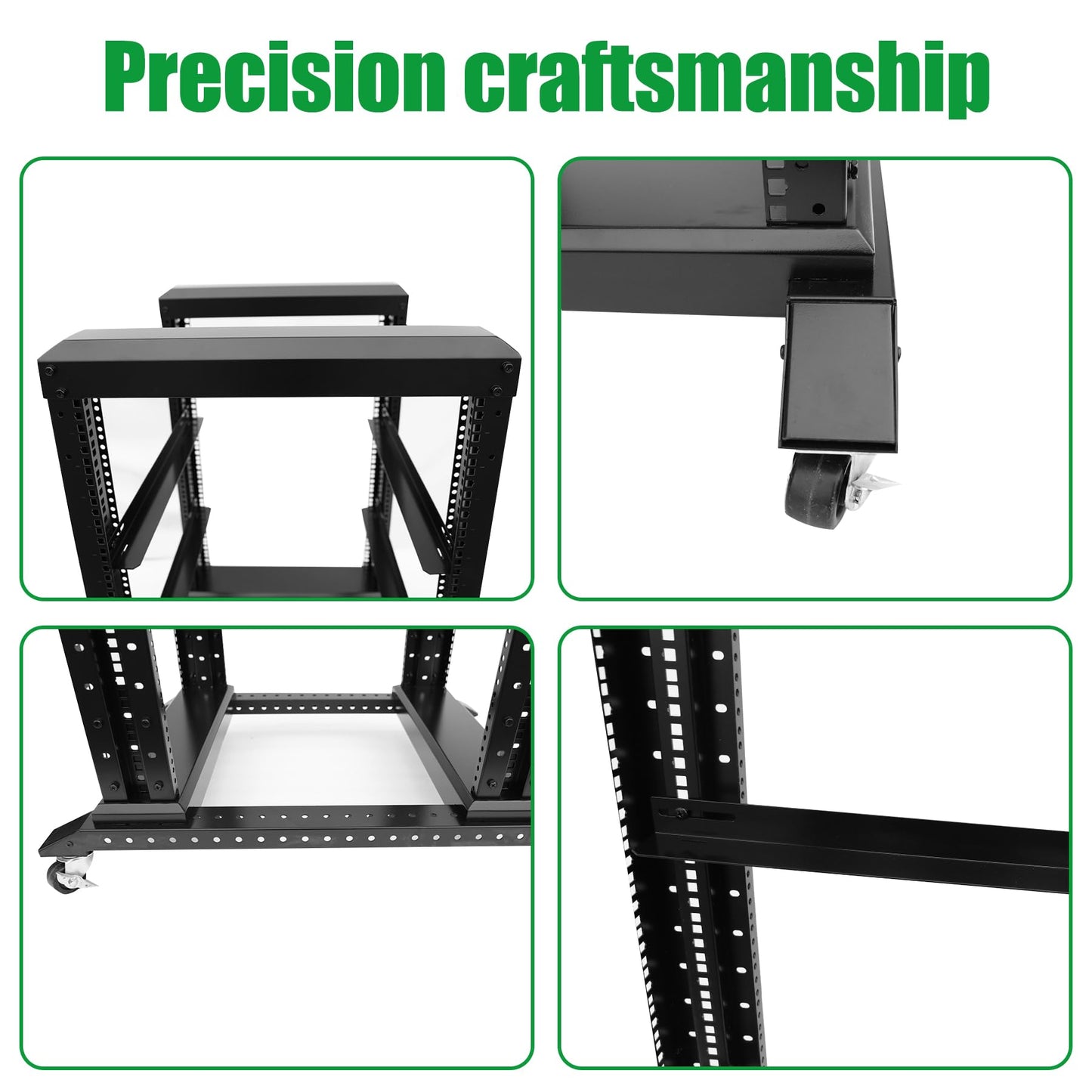 42U Server Rack/4-Post 19in Network Rack/Open Frame Rack with Wheels, Heavy-Duty Frame Cabinet/Adjustable Depth 15.75-13.75in GLOBALRACK，(4POST-600-42U)