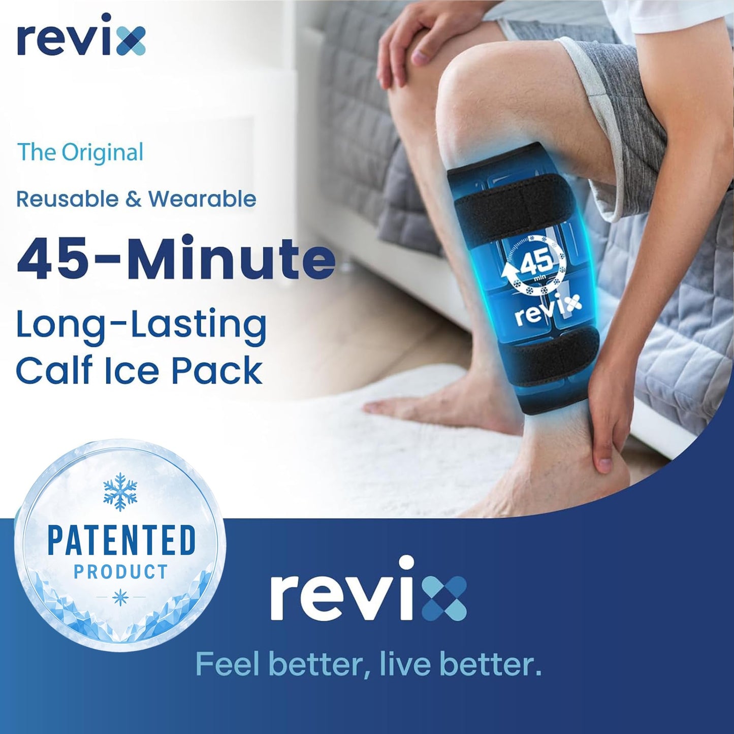 REVIX Shin Splints Relief Ice Pack, 45-Min Long Lasting Leg Ice Pack Wrap with Ice Grid Design, Reusable Gel Cold Pack Compression Sleeve for Leg, Calf, Arm Recovery, 360° Full Coverage, 1 Pack