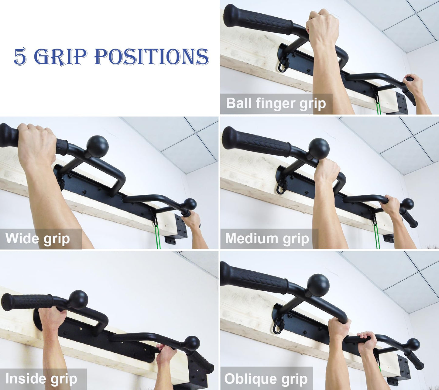 BeneLabel Wall Mounted Pull Up Bar 440 LBS Capacity Multifunctional Doorway Pullup Bar Beam or Joist Mount Chin Up Bar with Resistance Band Hooks and Ball Finger Training
