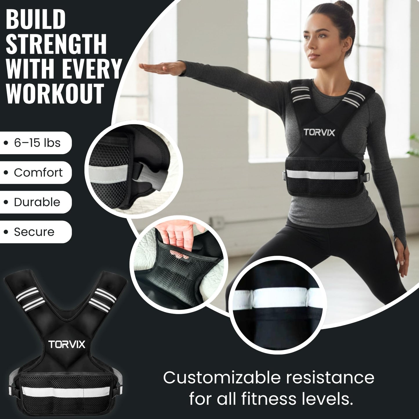 Adjustable Weighted Vest for Women and Men 6-15 lbs - Weight Vest for Walking, Weights for Workout Exercise Fitness Gym - Running Walking Training Vest with Reflective Strips & Pocket