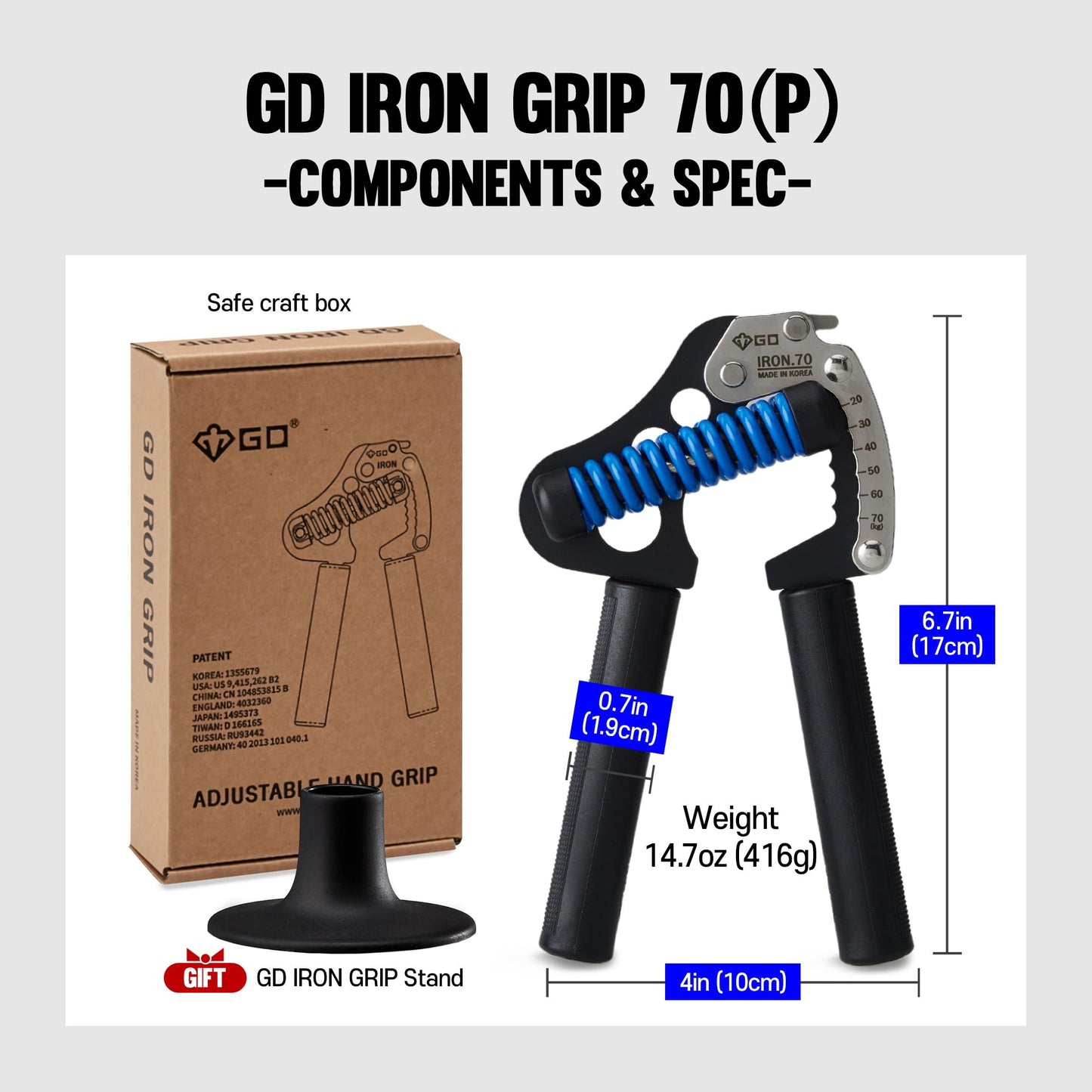 GD IRON GRIP 70(P) Adjustable Hand Grip Strengthener, 44~154lbs Grip Strength Trainer Premium Forearm Strengthener Hand Gripper for Grip Strength