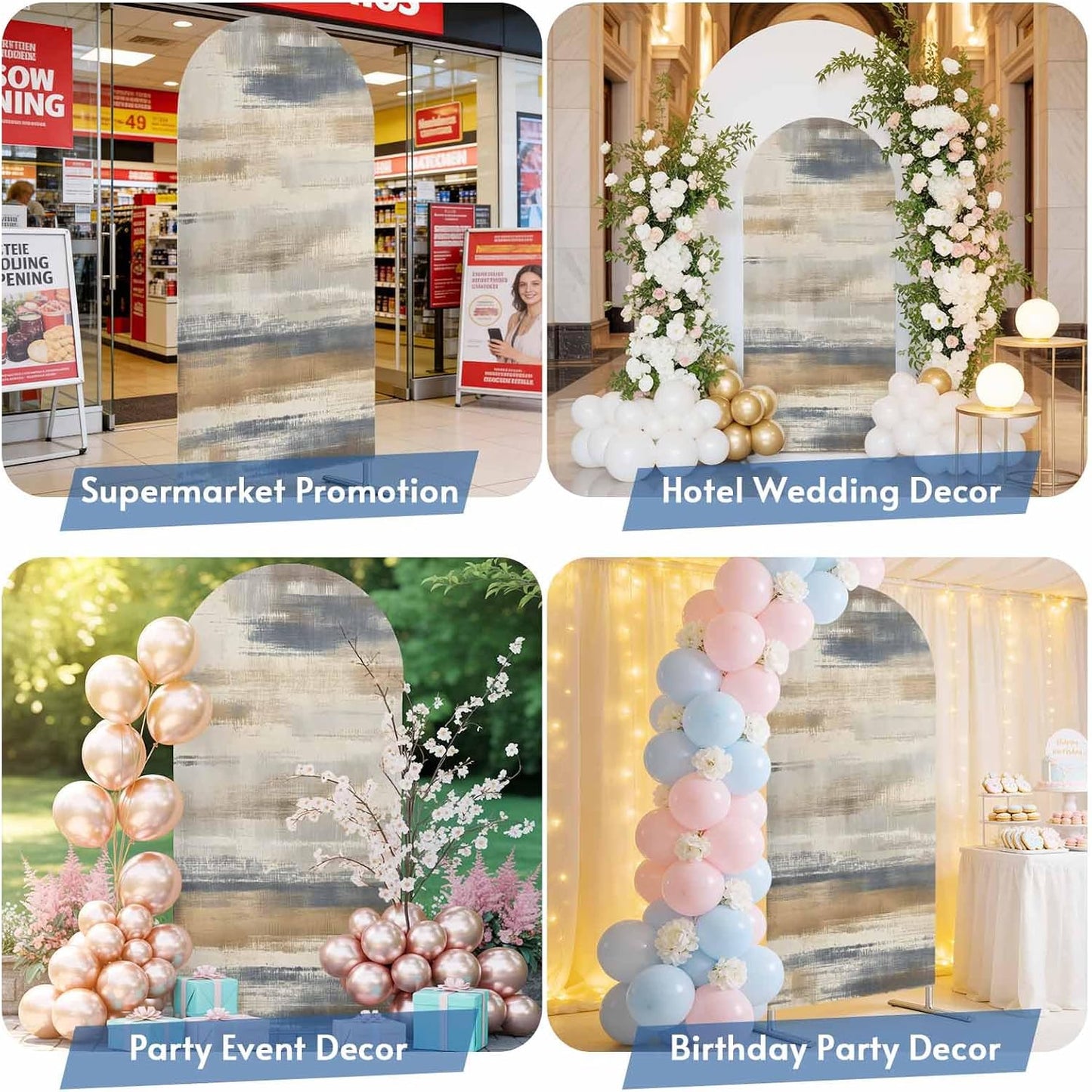LFoveYuamer 7.2 Ft Arch Backdrop Cover, Brown Beige Ombre Decorative Wedding Arch Covers Spandex Fitted, Geometric Oil
