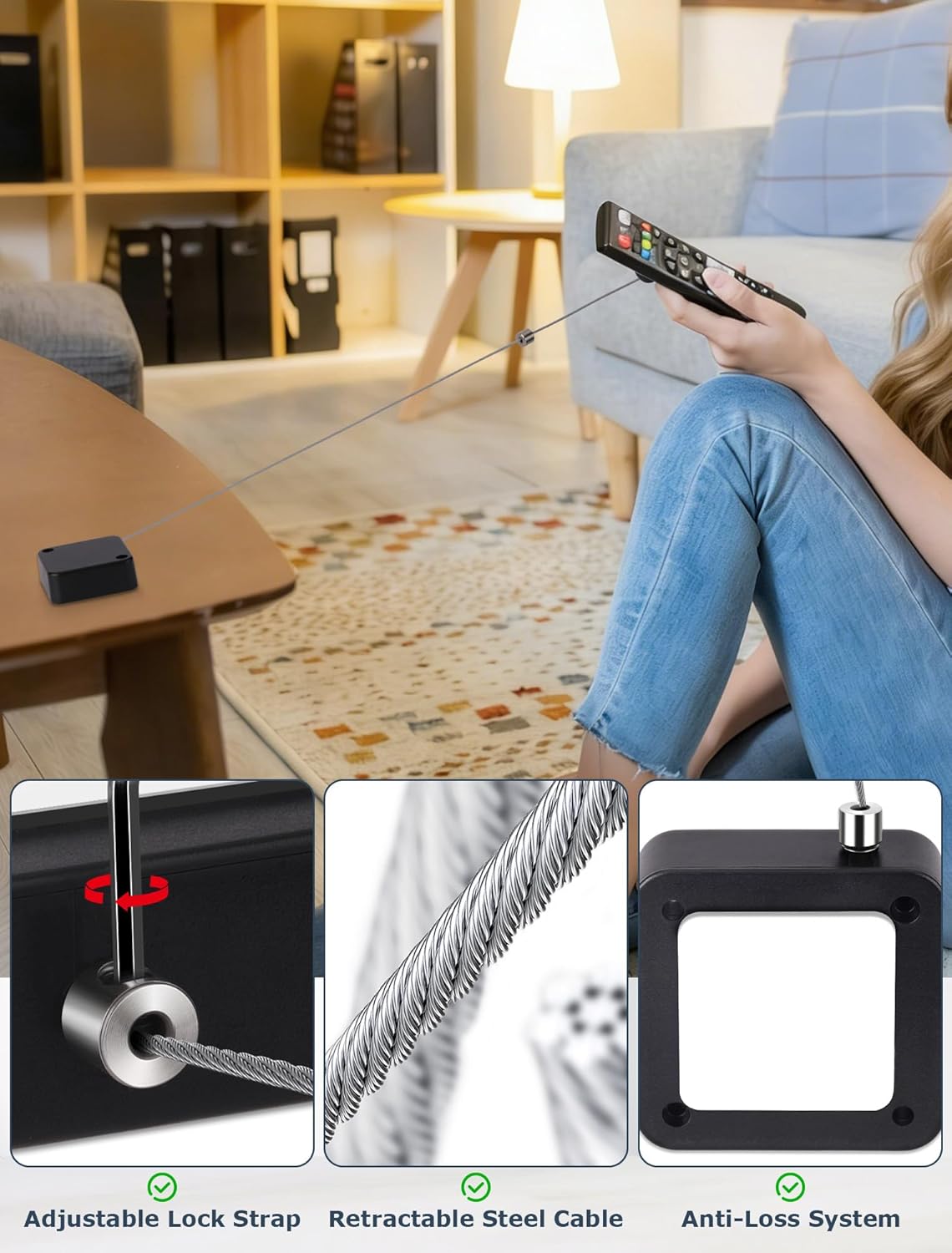 MERDTTES 6.5 (2 Ft Retractable Remote Control Tether Locks, Security Lanyard Lock with Adjustable Leash Length Clasp
