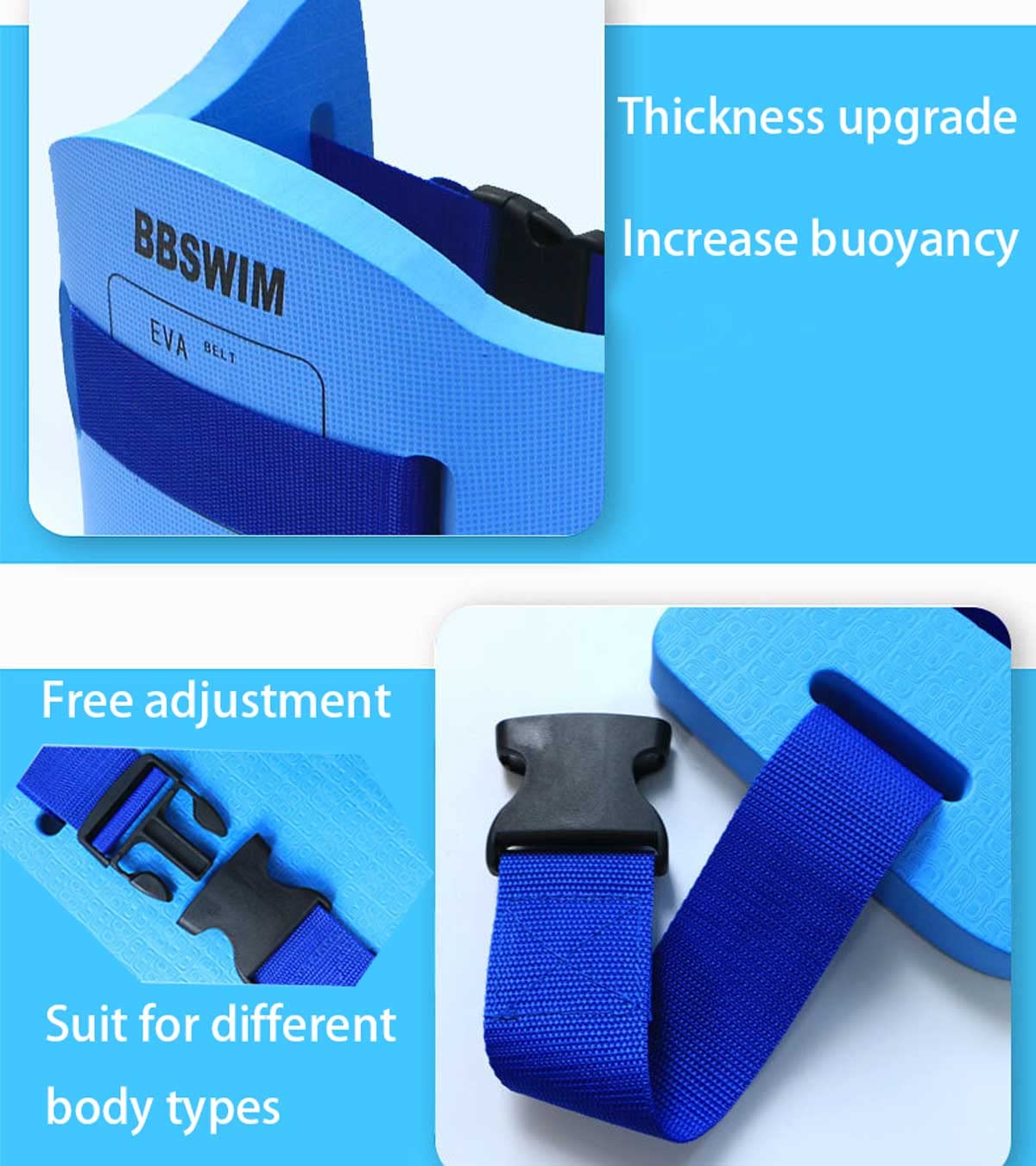 EVA Swimming Floatation Exercise Belt, Adjustable Swim Training Equipment Belt Outdoor Swim Training Tools for Adult and Kids (Size M - Blue - 1PC)