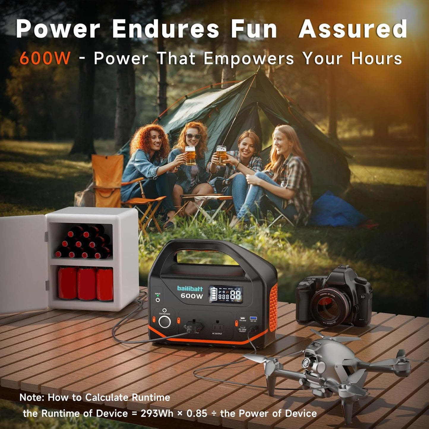 Portable Power Station 600W 293Wh Camping Lithium Battery, Portable Generator for Home Use Emergency Power Station Backup Travel Outdoor 100W PD & 110V Pure Sine Wave AC Outlet