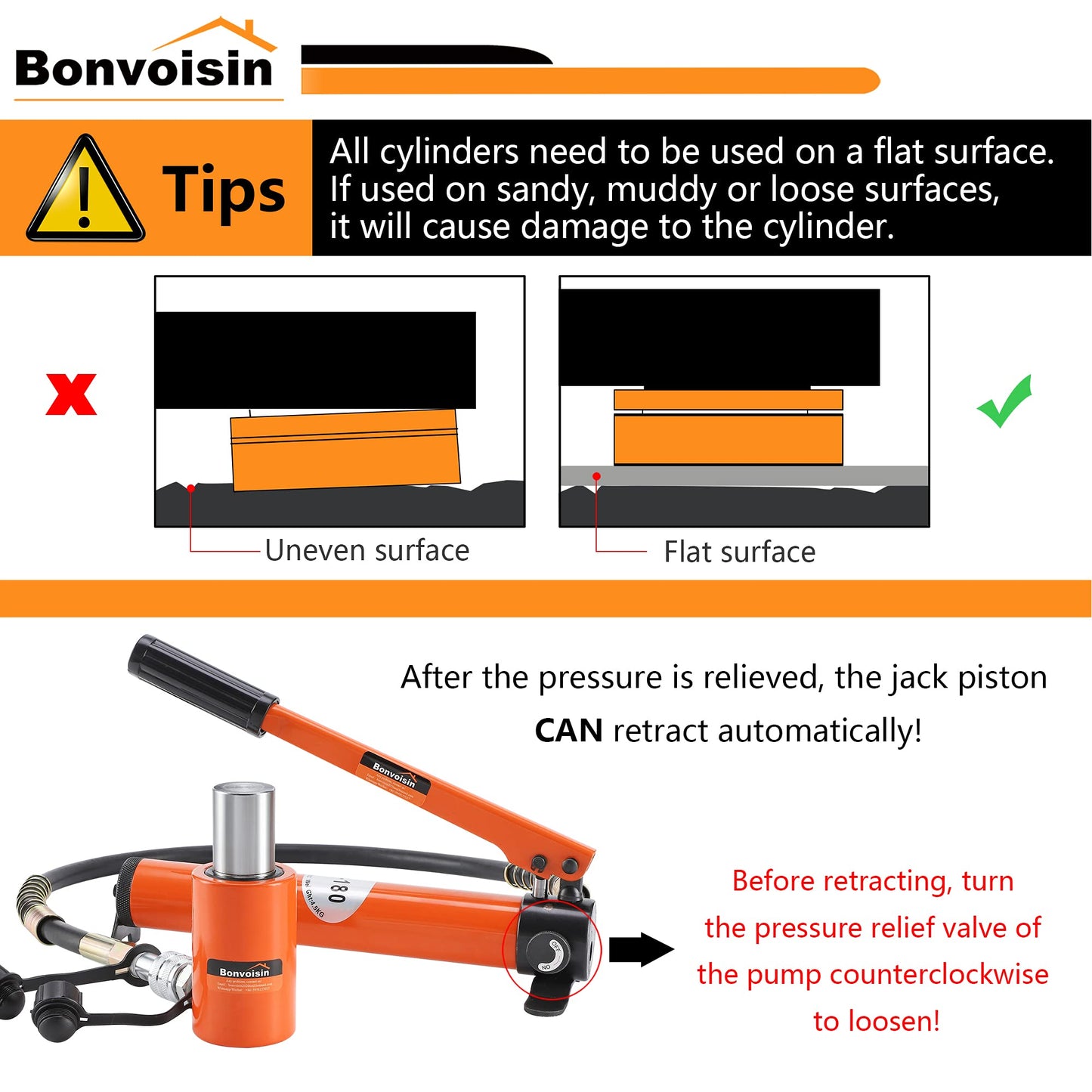 Bonvoisin 20T Hydraulic Cylinder Jack Porta Power Ram 2" Stroke Mini Single Acting Lifting Cylinders with Hydraulic Hand Pump for Machinery Shipbuilding