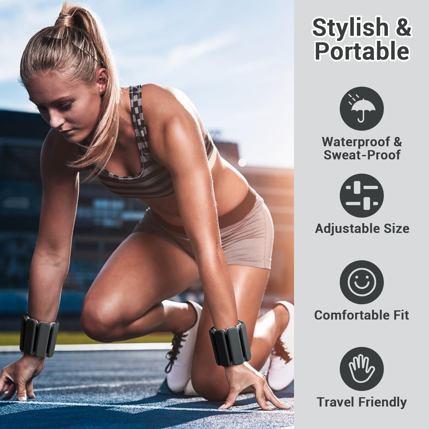 Sportneer Wrist & Ankle Weights for Women Men - 1 Pair (1 lb/2 lb Each) | Adjustable Weighted Bracelet Silicone Bangles for Yoga, Dance, Pilates, Cardio, Aerobics, Gym, Pool Exercises and Jogging (Polar Night Black, 2 LBS x 2)