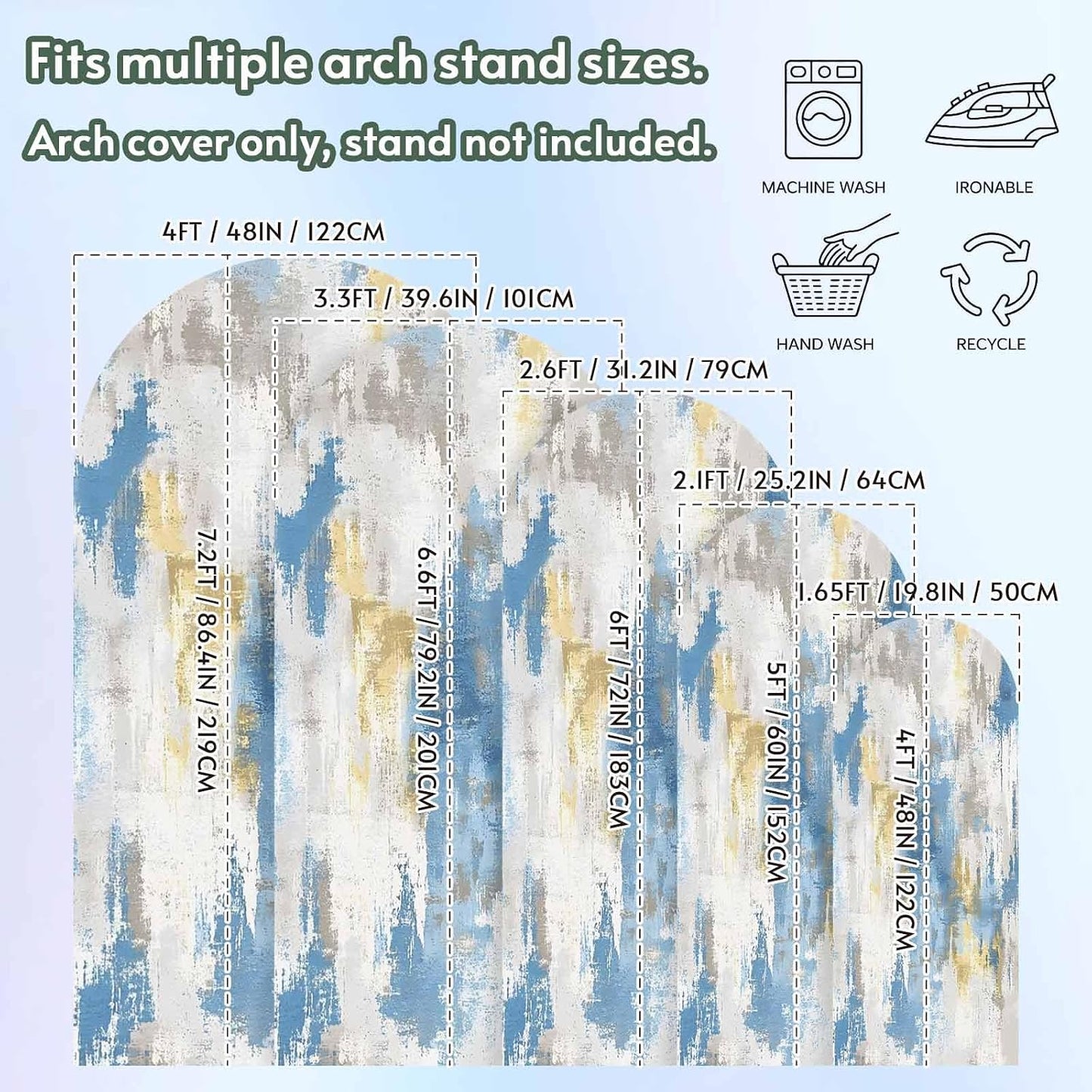 Jnbasdffb 6 Blue Gray Ombre Wedding Arch Cover, Stretchy Spandex Arch Backdrop Stand Covers FT, Vintage Abstract Art