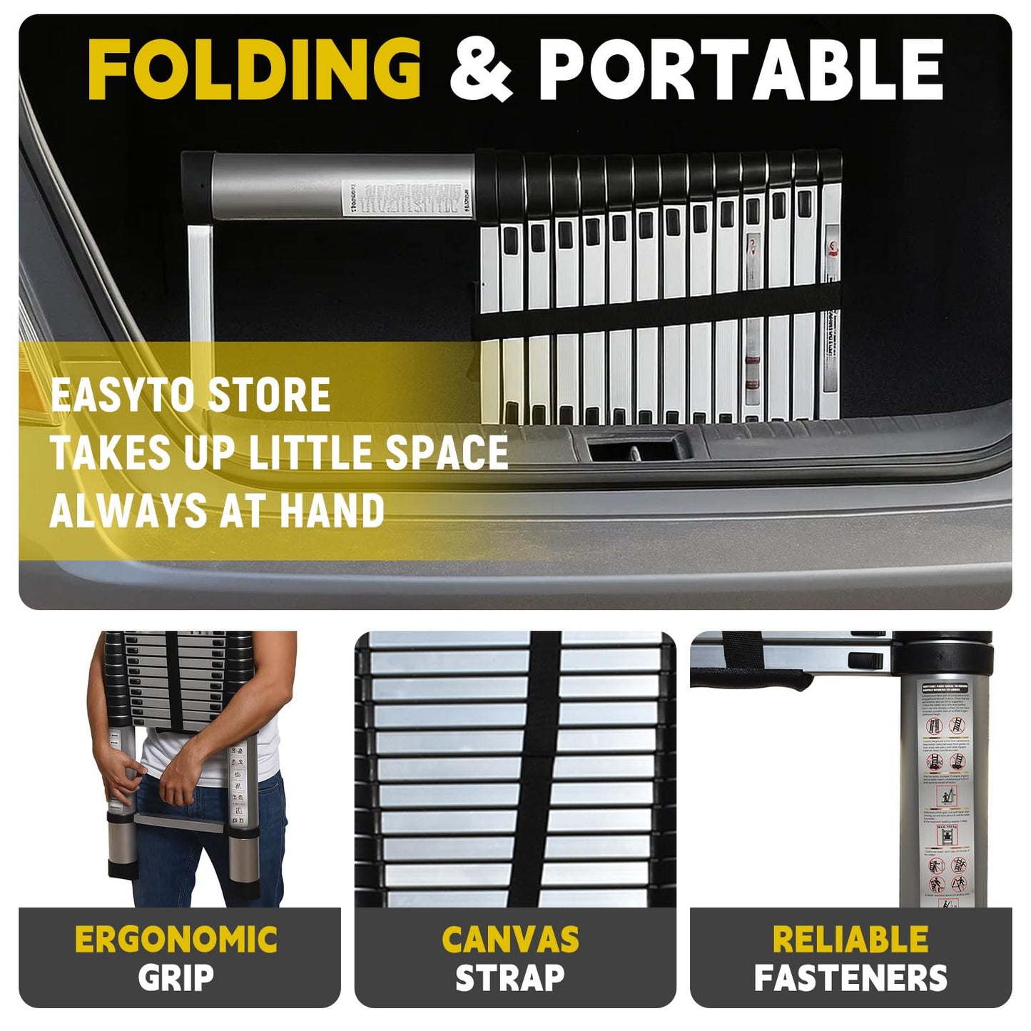 14.5FT Telescoping Ladder, Lightweight Collapsible, Aluminum Retractable Ladder, Telescopic Compact Ladders for Home, 330LB Capacity