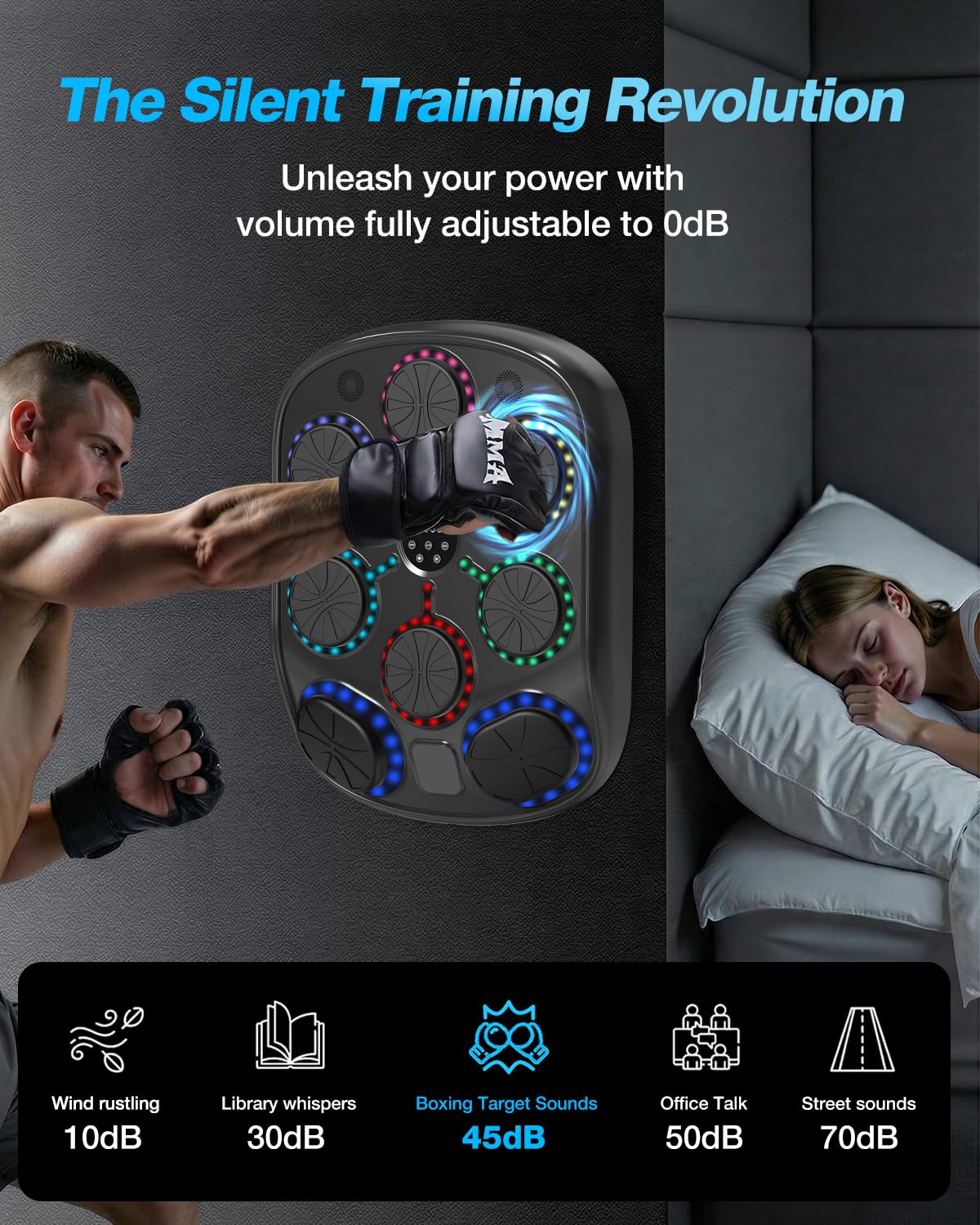 Turquvix Music Boxing Machine for Adults and Kids, Smart Bluetooth Wall Mounted Punching Target with LED Feedback & Boxing Gloves, Home Gym Electronic Punching Bag for Indoor Workouts