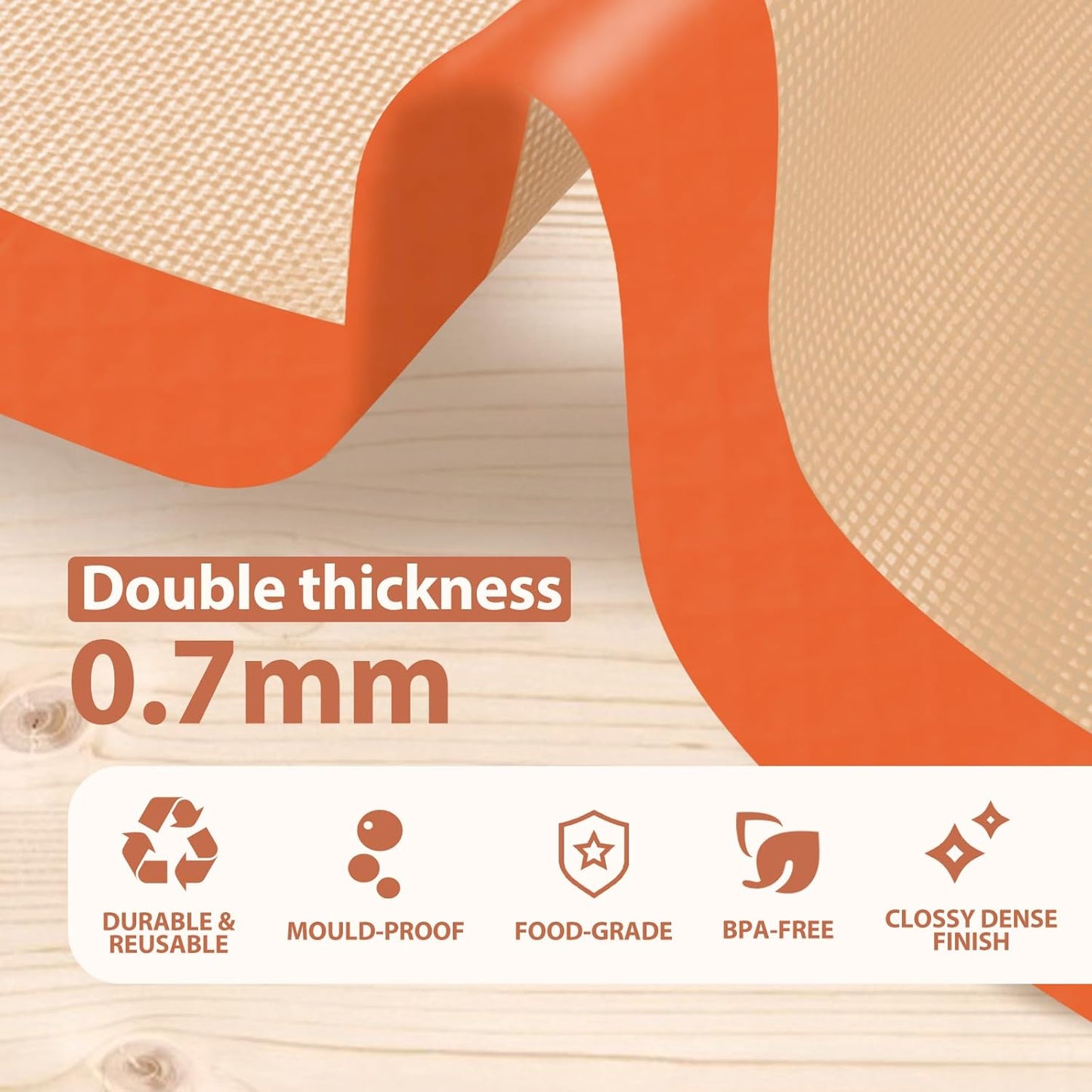 Skiennix Silicone Baking Mats - Non-Stick, Heat-Resistant & Reusable | 3-Piece Set in Orange for Cookies & Pastry