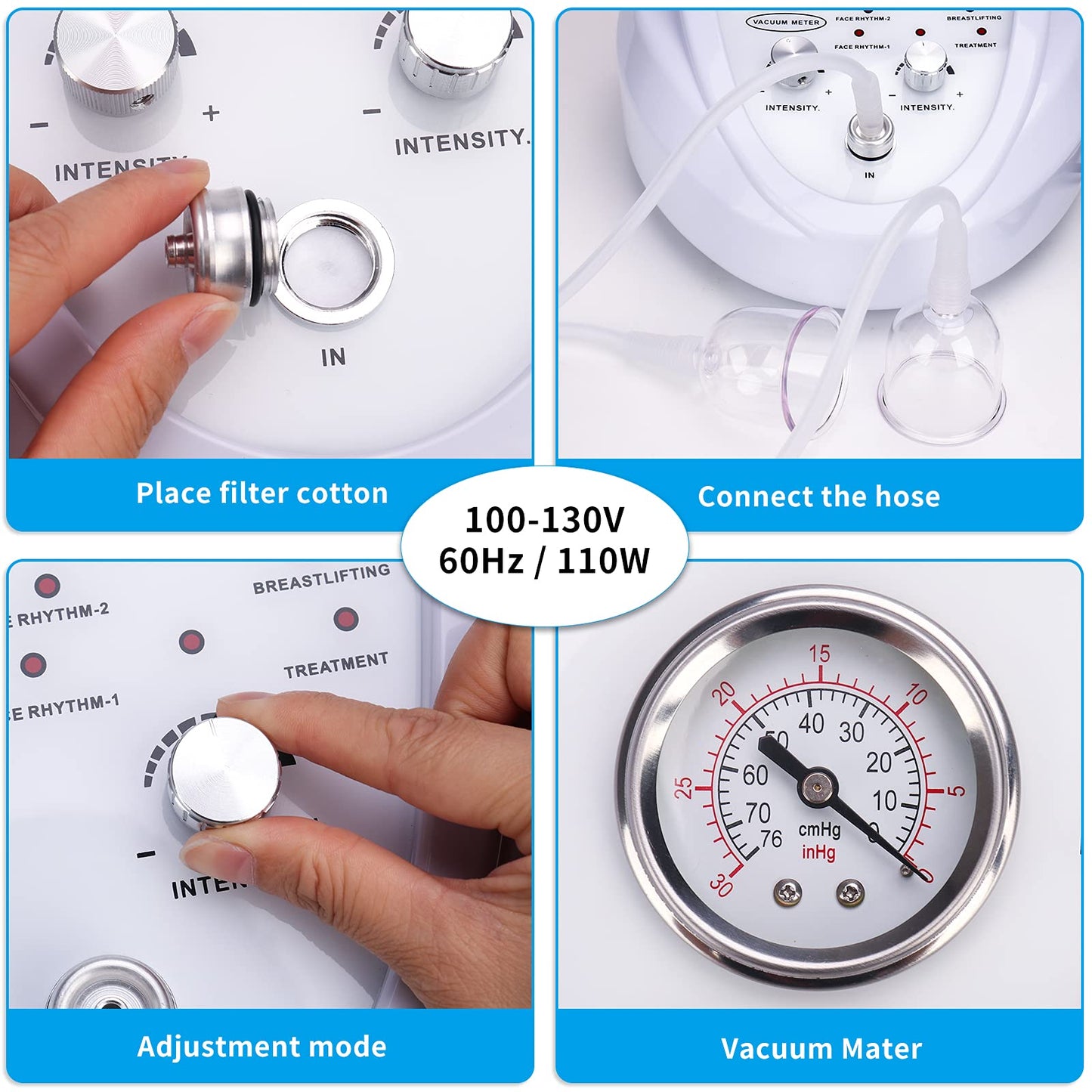 Titoe Vacuum Therapy Machine Multifunctional 0-75cmHg Cupping Cups Machine 6 Mode Adjustable Suction Vacuum Machine with 30 Cups and 3 Pumps