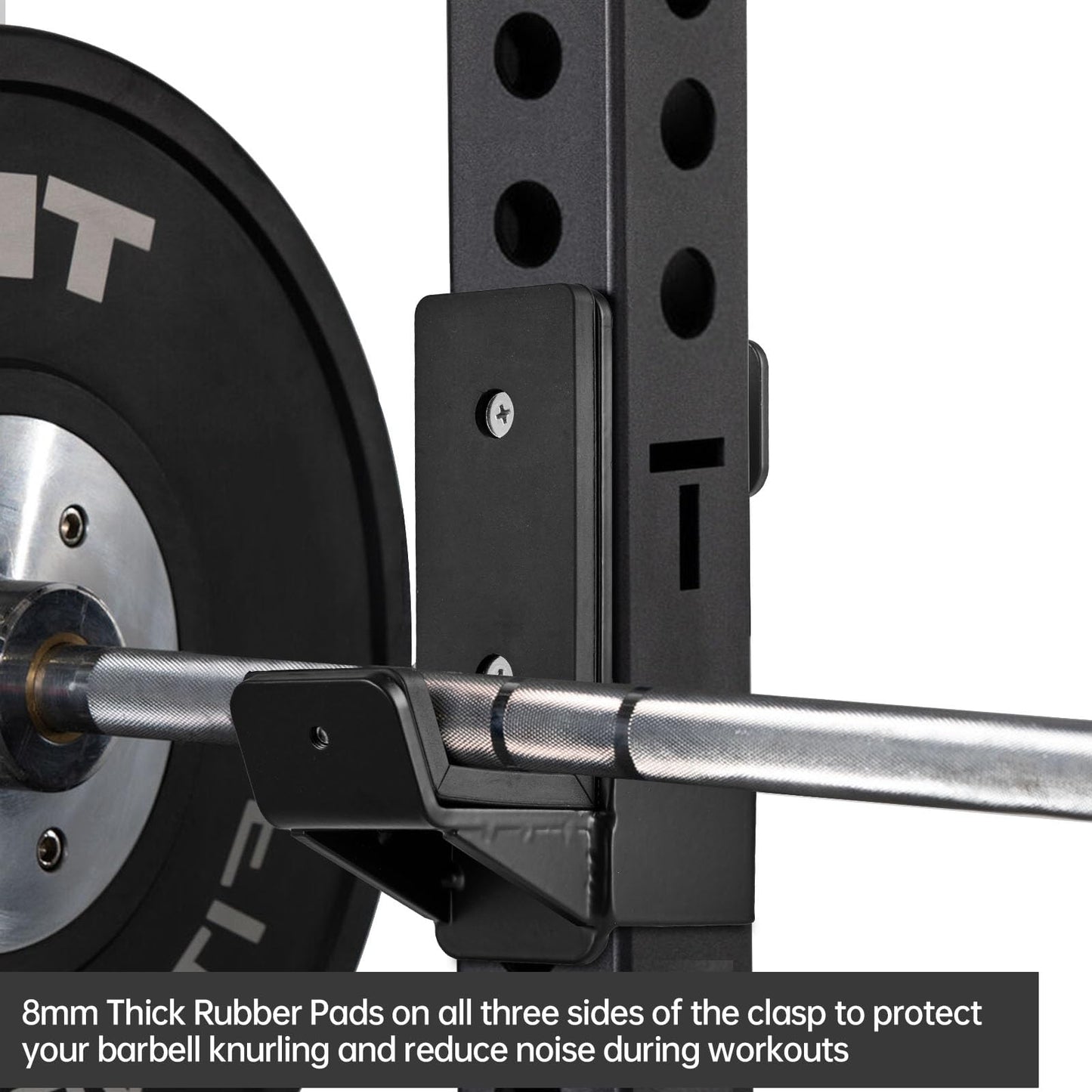 AINAFIX J Hooks for 2" x 2" Power Rack with 5/8" Hole, Rubber Pad J-Hook for Power Cage, Bottom Reinforced Steel J Cups for Squat Rack, Heavy Duty Barbell Holder, Black