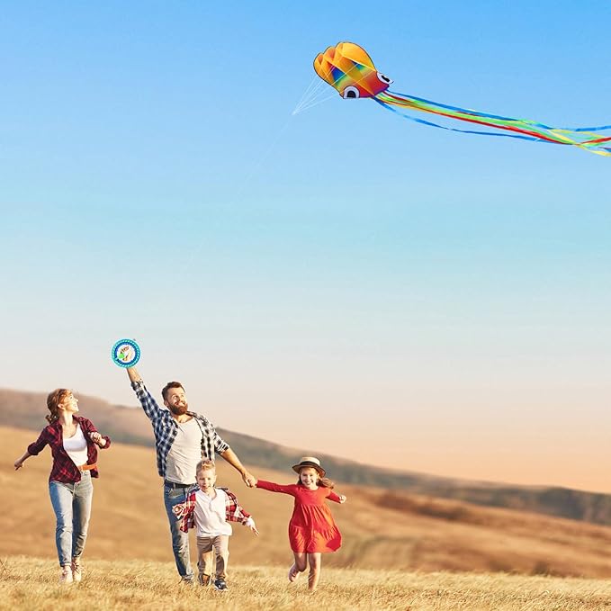 Large Octopus Kites for Kids & Adults,Big Kite for Beginners, Kites for Kids Ages 4-8,Outdoors Activities with Line and Handle