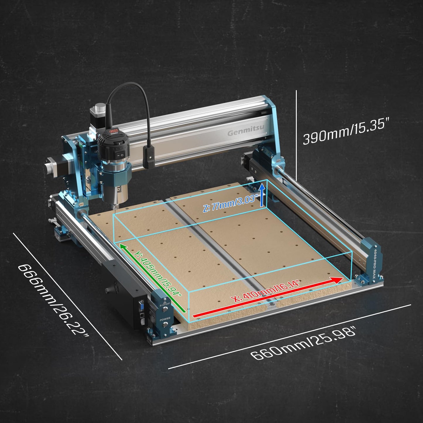 Genmitsu CNC Router Machine 4040-PRO MAX with 710W Trimmer CNC Router & Linear Rail Driven, 3 Axis Engraving Machine for Wood Metal Acrylic Cutting Milling, GRBL Control, Work Area 410 x 405 x 77mm