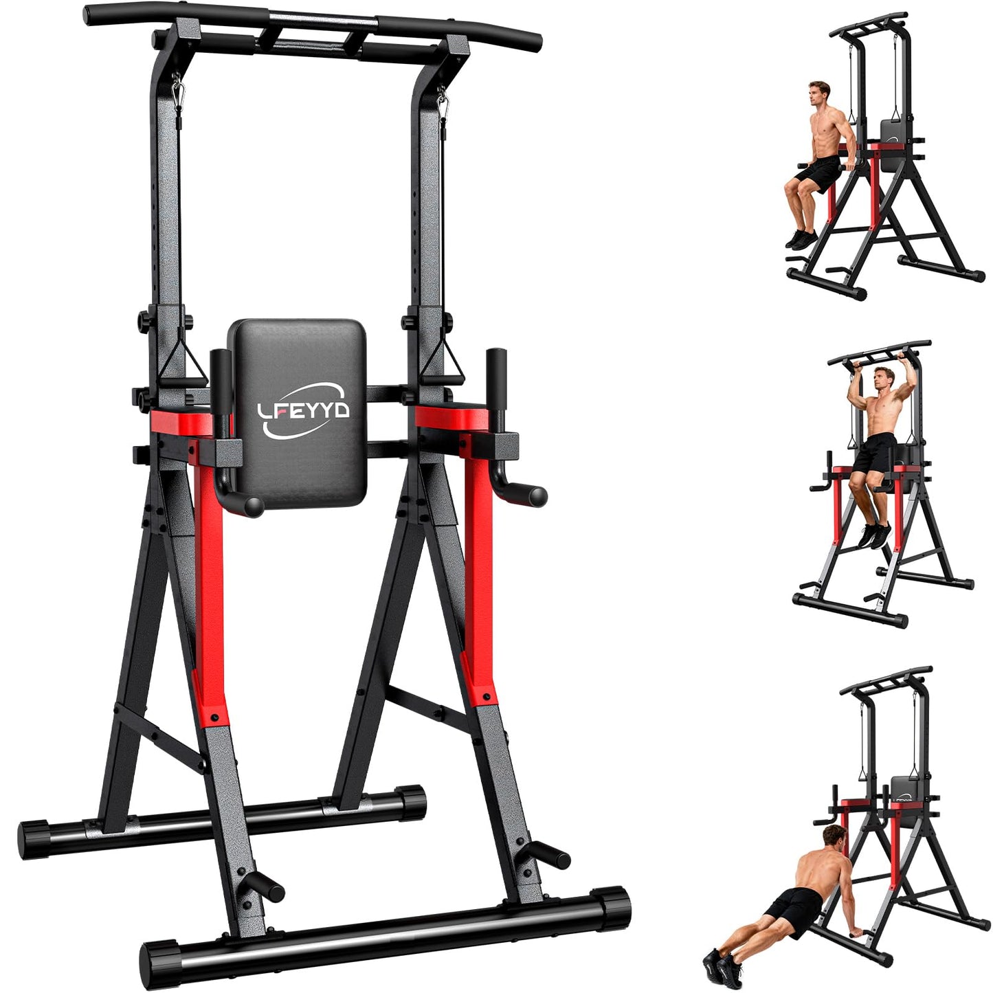 Power Tower Pull Up Bar Free Standing,13-Level Adjustable Height Dip Station with X Frame Stability, Multi-Grip Handles,Backrest，Home Gym Strength Training Equipment 400LBS Capacity