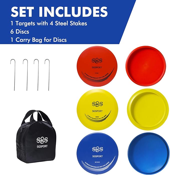 Disc Golf Basket with Discs | Portable Disc Golf Target with Heavy Duty 24-Chains Disc Golf Course Basket, Come with 6pcs Disc Golf Discs with Carry Bag