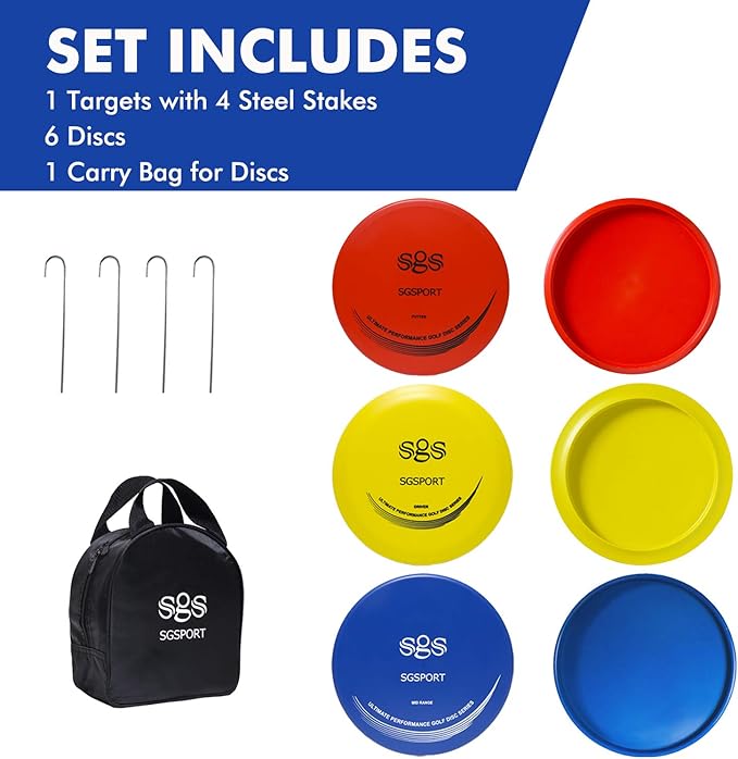 Disc Golf Basket with Discs | Portable Disc Golf Target with Heavy Duty 24-Chains Disc Golf Course Basket, Come with 6pcs Disc Golf Discs with Carry Bag