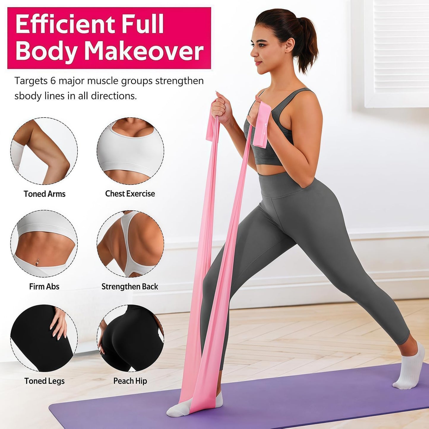GHCTFE 18PCS Resistance Bands Bulk, Non-Latex Physical Therapy Bands, Professional Flat Bands for Yoga & Pilates Trainers, Home Gym Full Body Workout, Strength Training, 6 Sets with Carry Bags