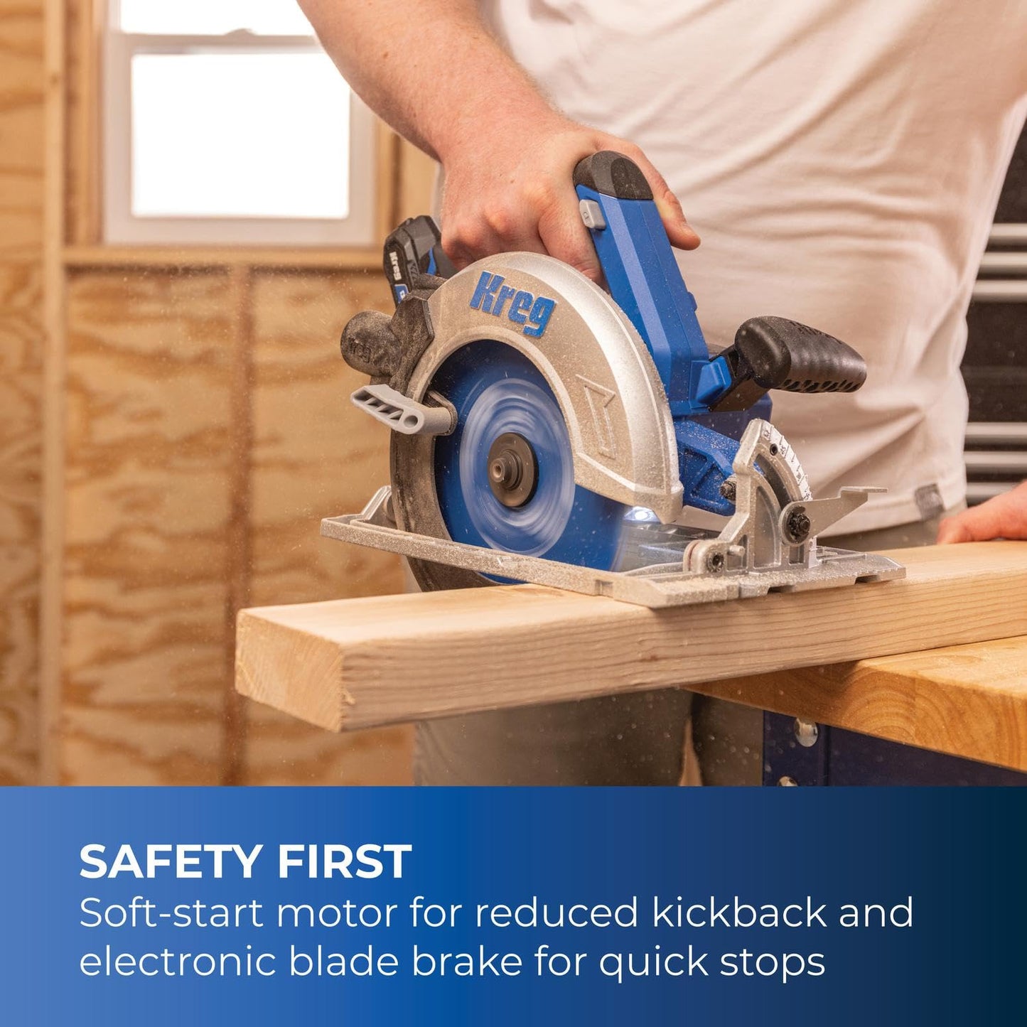 Kreg Accu-Cut + Ionic Drive 7-1/4" Circular Saw Project Kit - Cordless Guided Cutting System with Brushless Motor, Guide Track, 40-Tooth Blade, Battery & Charger - KPTCS7252700B