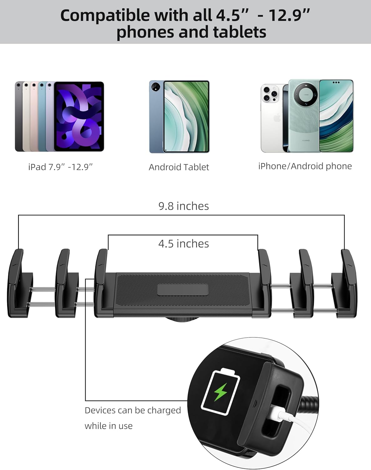 LanPavilion (4.7''-13''), iPad Stand, Adjustable Tablet Floor Stand Metal Tablet Holder with Flexible Gooseneck
