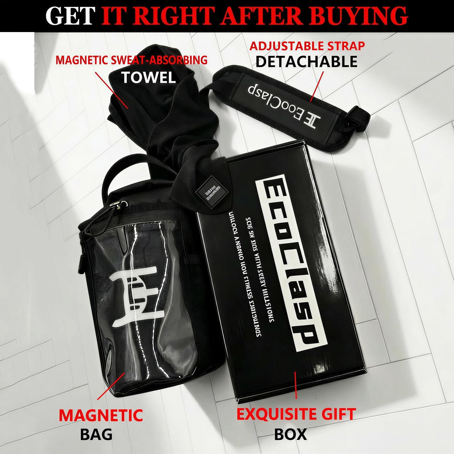 EC Ecoclasp Magnetic Gym Bag Water Bottle Holder Small Bag for Men, Gym Gifts, 11LB Strong Grip Waterproof 900D with Towel Accessories