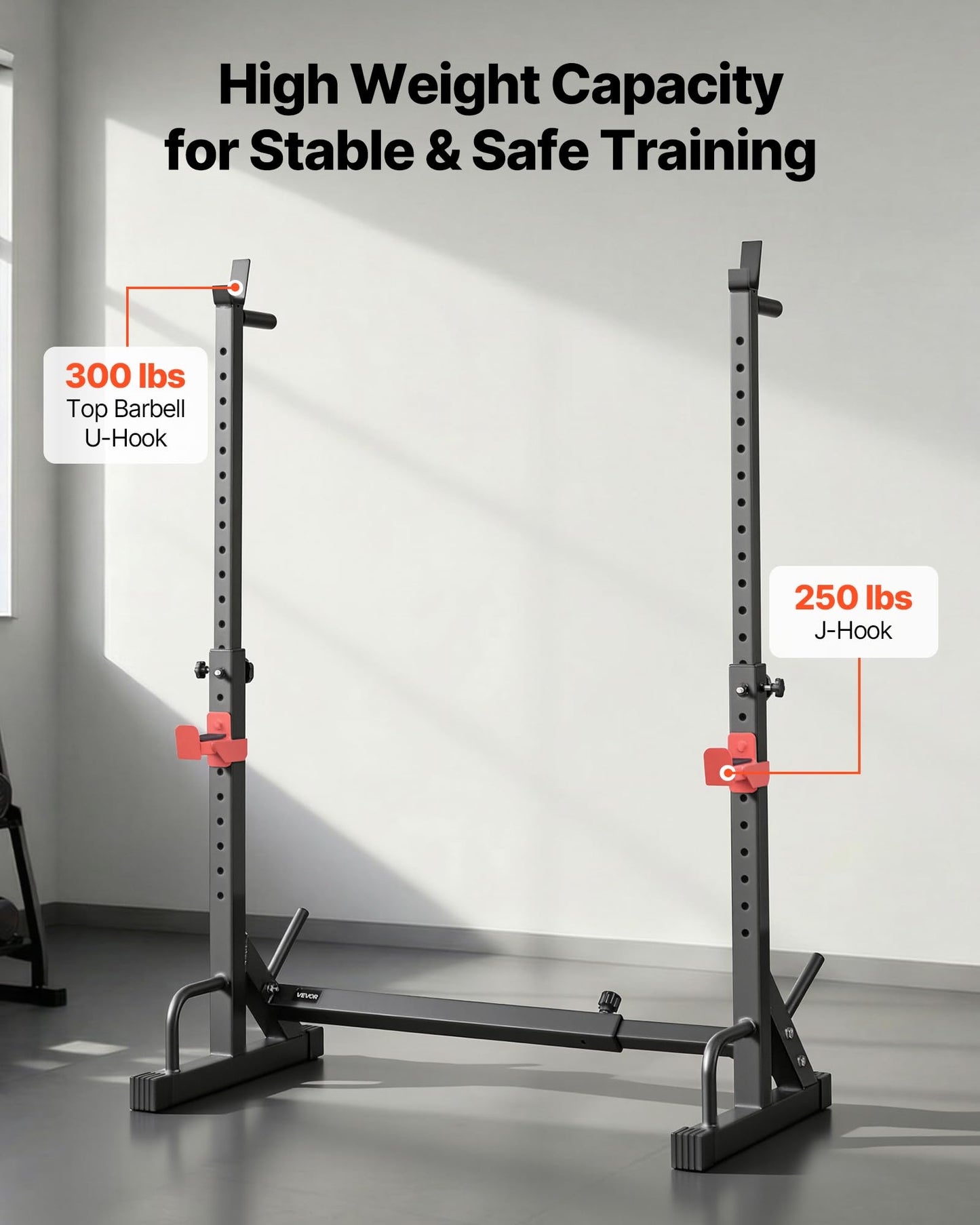 VEVOR Power Cage Squat Rack, Home Gym Power Rack with Adjustable Height & Width, 550LBS Strength Training Workout Equipment with Barbell Storage Racks & J-Hooks for Bench Press, Squat, Weight Lifting