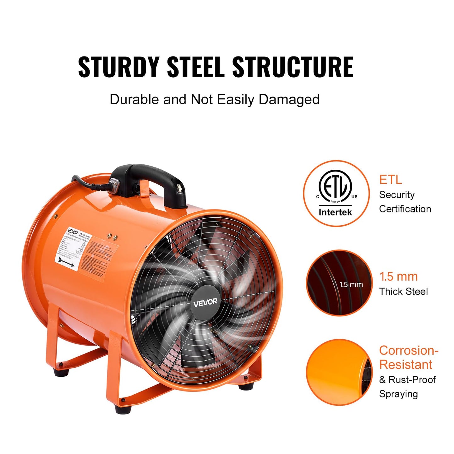VEVOR Portable Ventilator with Hose, 2 Speed, 12 Inch Utility Blower Exhaust Fan with 16.4ft Flexible Duct, 367W 2894CFM High Velocity Industrial Air Mover for Extraction and Ventilation