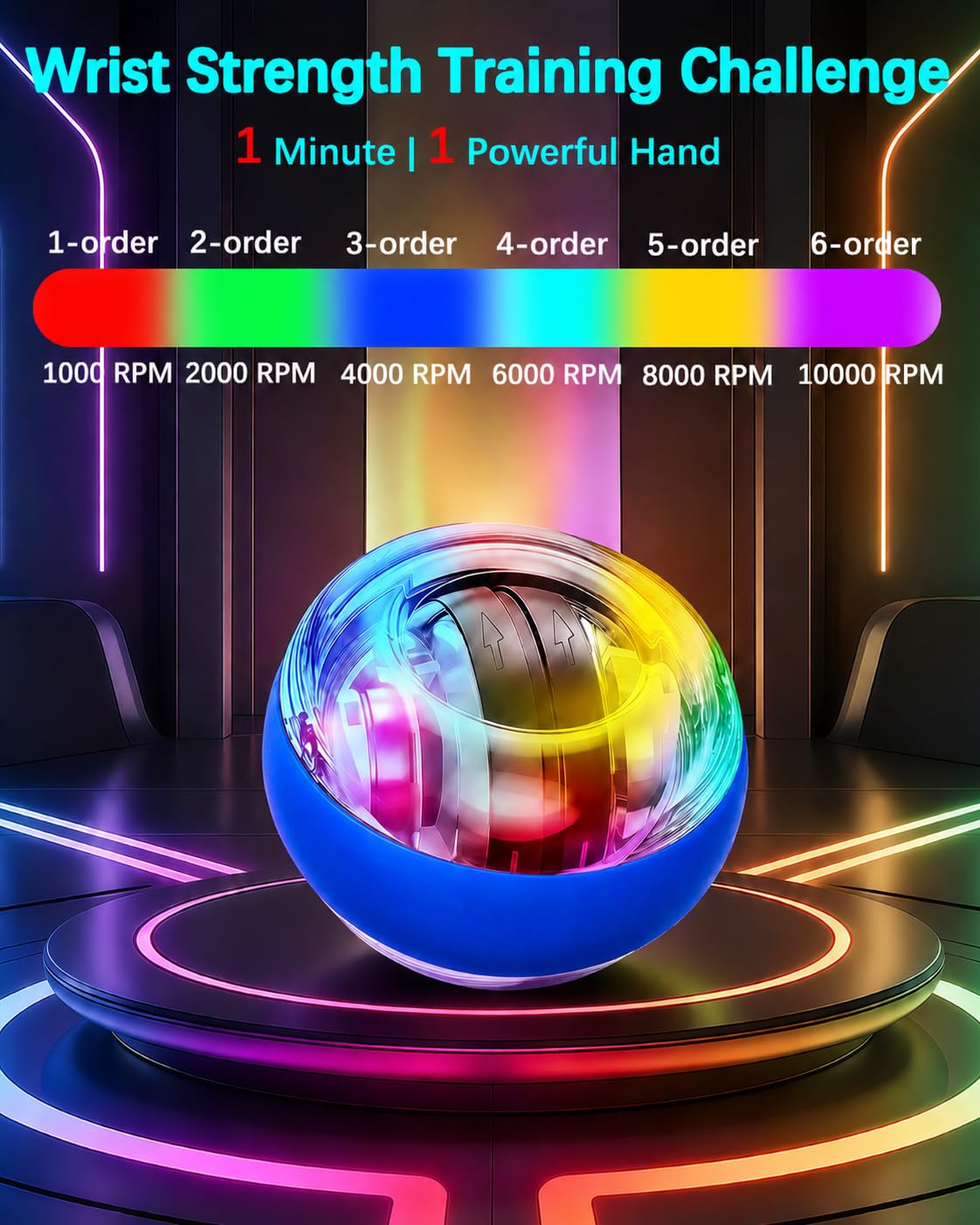 Torque Ball, Wrist Trainer Ball 2026 Upgraded, Auto-Start Gyro Ball, Wrist & Forearm Strengthener with LED Light, Smooth Silent Rotation, Portable Trainer for Fitness, Grip Strength Training-blue