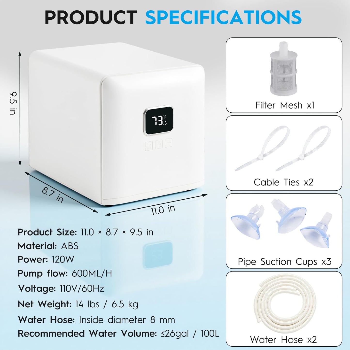 Fox plunge Upgraded 1/13HP Aquarium Chiller,Hydroponic Cooling System,Fish Tank Chiller with Compressor Quiet Cooling & Built-in Pump for Coral Shrimp/Axolotl (26gal/100L)