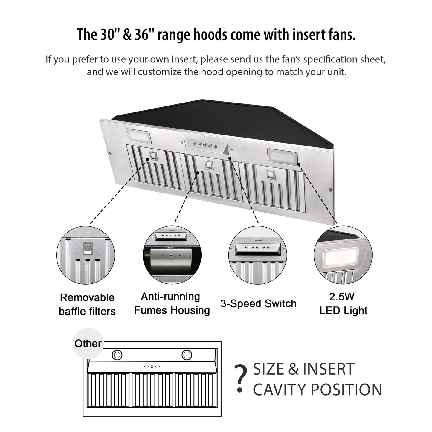 NAUXUS Custom Stainless Steel Range Hood, Handmade Kitchen Hood with Powerful Range Hood Insert, Classic Stove Vent Hood with Straps & Rivets,HSW200C#