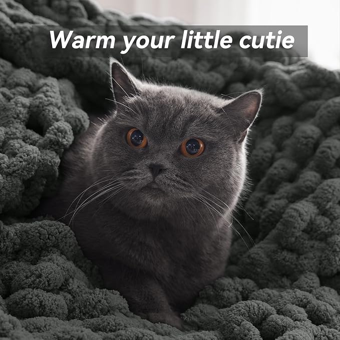 Negwoo Chunky Knit Throw Blanket, 50''*60'' Knitted Throw Chenille Yarn for Bed Couch, Handmade Dark Grey Crochet Big Thick Blanket, Machine Washable Cute Comfy Blanket for Home Decor