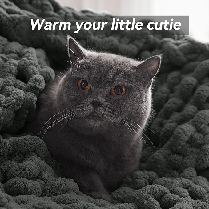 Negwoo Chunky Knit Throw Blanket, 30''*40'' Knitted Throw Chenille Yarn for Bed Couch, Handmade Dark Grey Crochet Big Thick Blanket, Machine Washable Cute Comfy Blanket for Home Decor