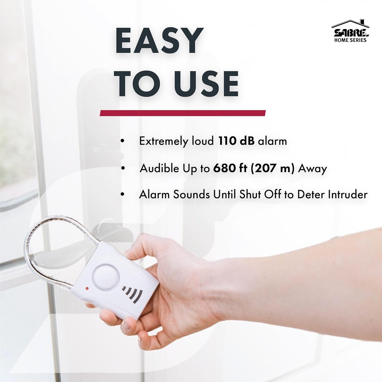 SABRE 110dB 680 3 Settings, Door Handle Alarm, Extremely Loud Wireless Audible Up To Ft Away, Hangs Off Door Knob