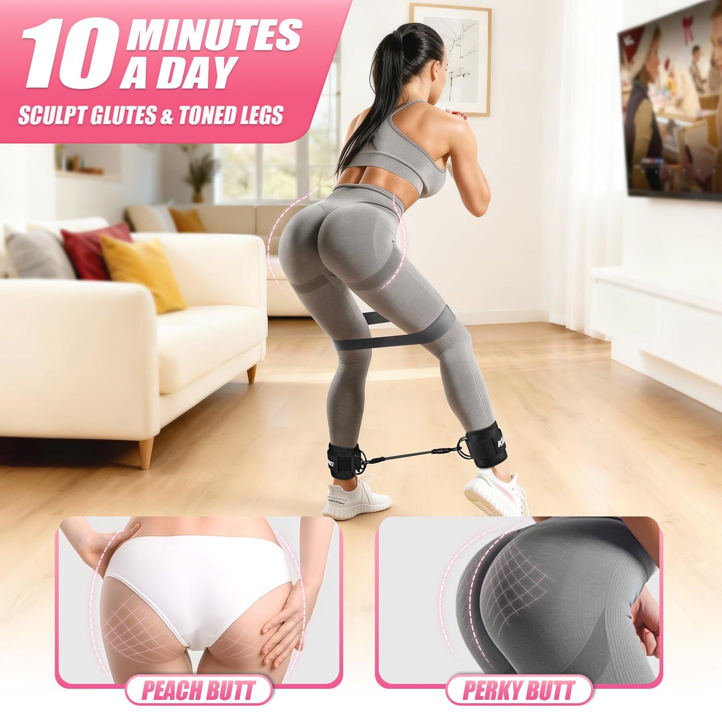 Ankle Resistance Bands with Cuffs, Resistance Bands Set for Working Out, Leg and Glute Exercise Bands – Home Gym Workout Equipment for Women, Booty Building, Pilates, Rehab, Physical Therapy