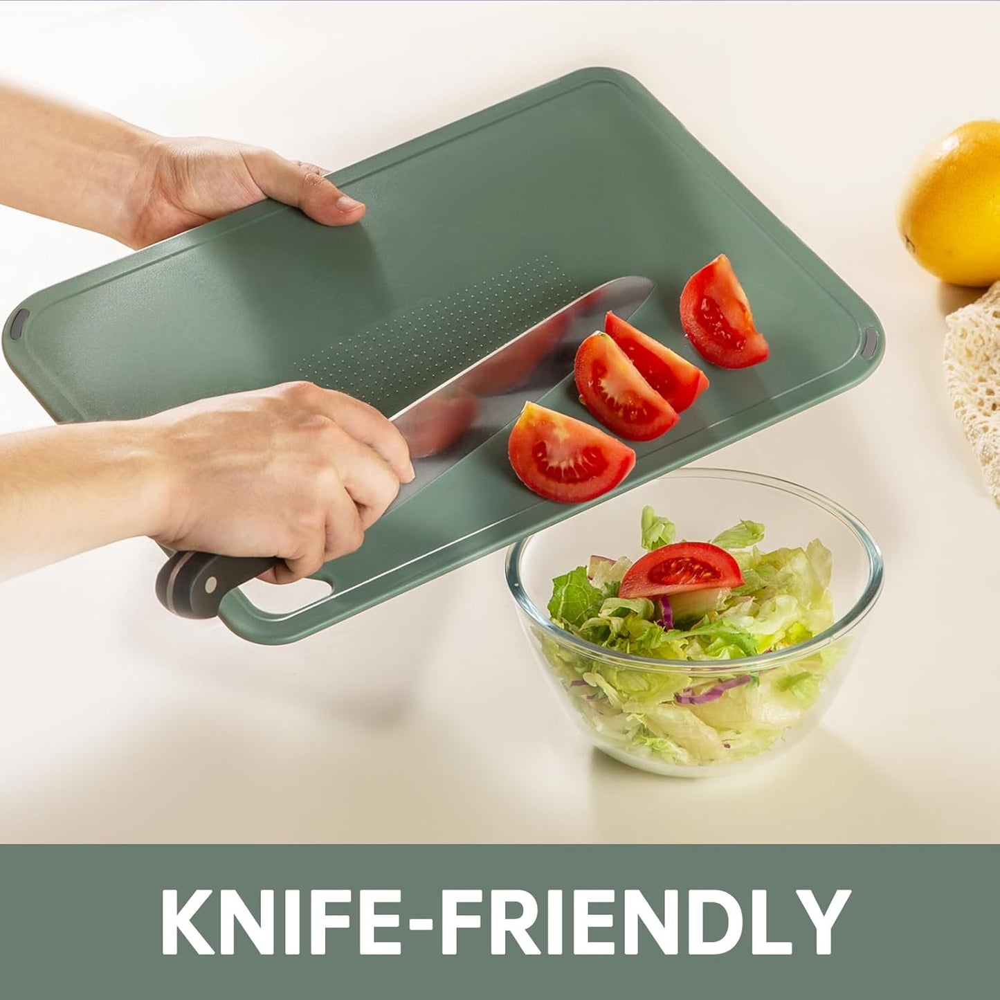 THETCHRY Plastic Cutting Board Set - BPA-Free Non-Slip Chopping Boards for Kitchen | 15"×10" Green
