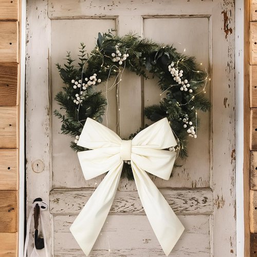 Hungdao Large White Wreath Bows - 12”x18” Waterproof Fabric for Outdoor Wedding & Home Decor