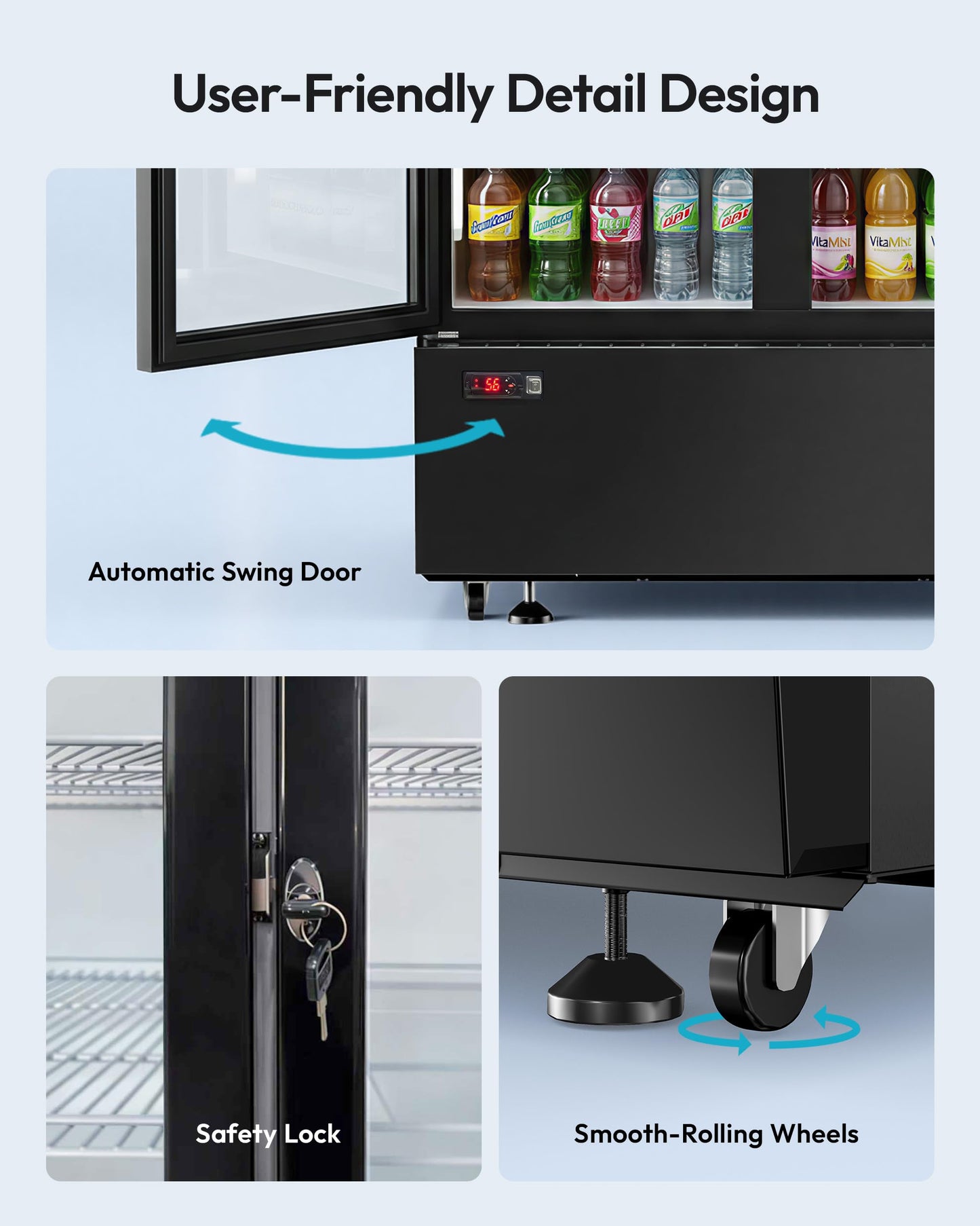 ICEVIVAL 20 cu.ft Beverage Fridge, Commercial Refrigerators with LED Light, 2 Glass Door Drink Merchandiser with 8 Adjustable Shelves, 32-50°F Digital Control ETL Certified Black