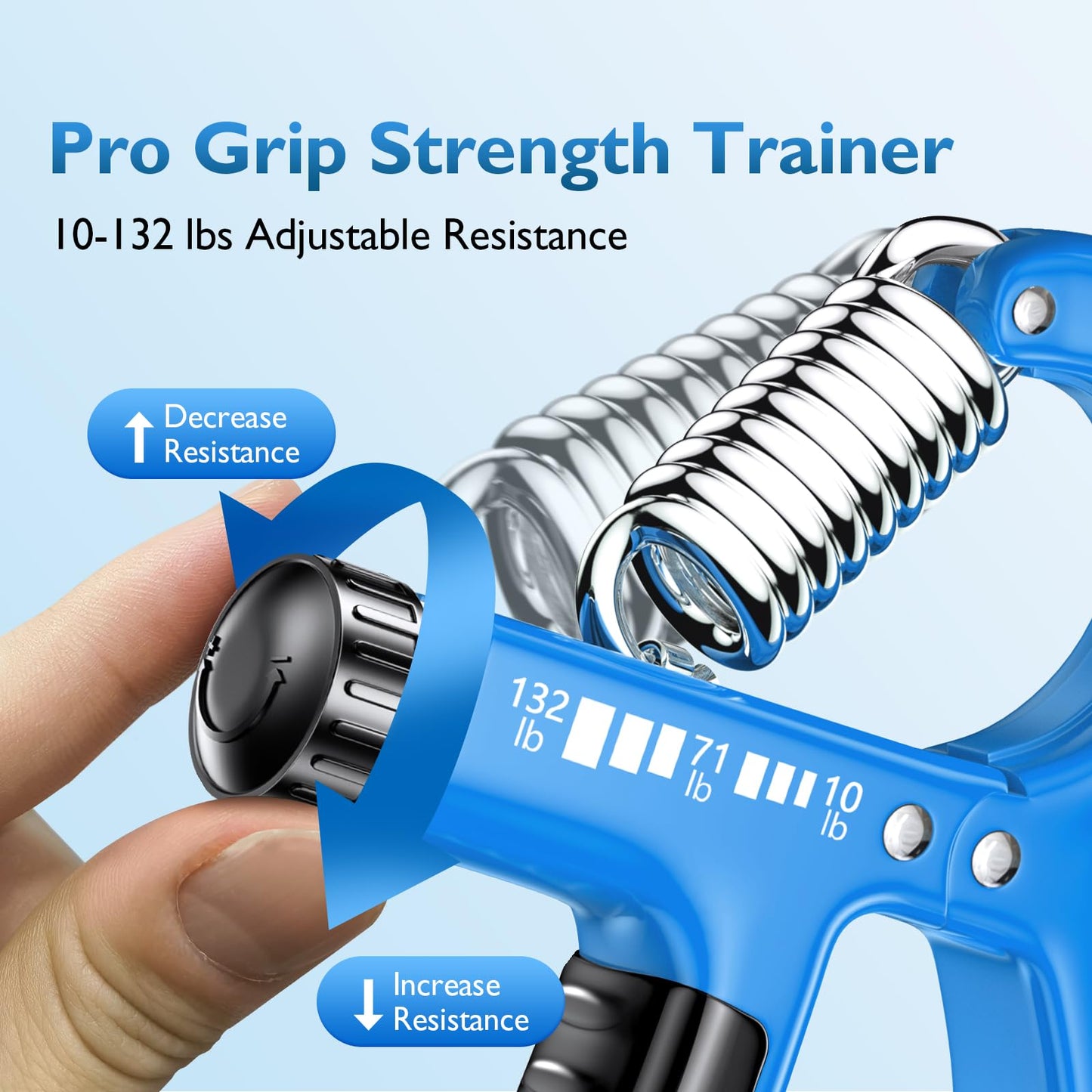 FitBeast Grip Strengthener Forearm Strengthener, Adjustable Hand Grip for Strength Training & Rehabilitation, 10-132 lbs Resistance, Ideal for Athletes and Physical Therapy (1 Piece Light Blue)