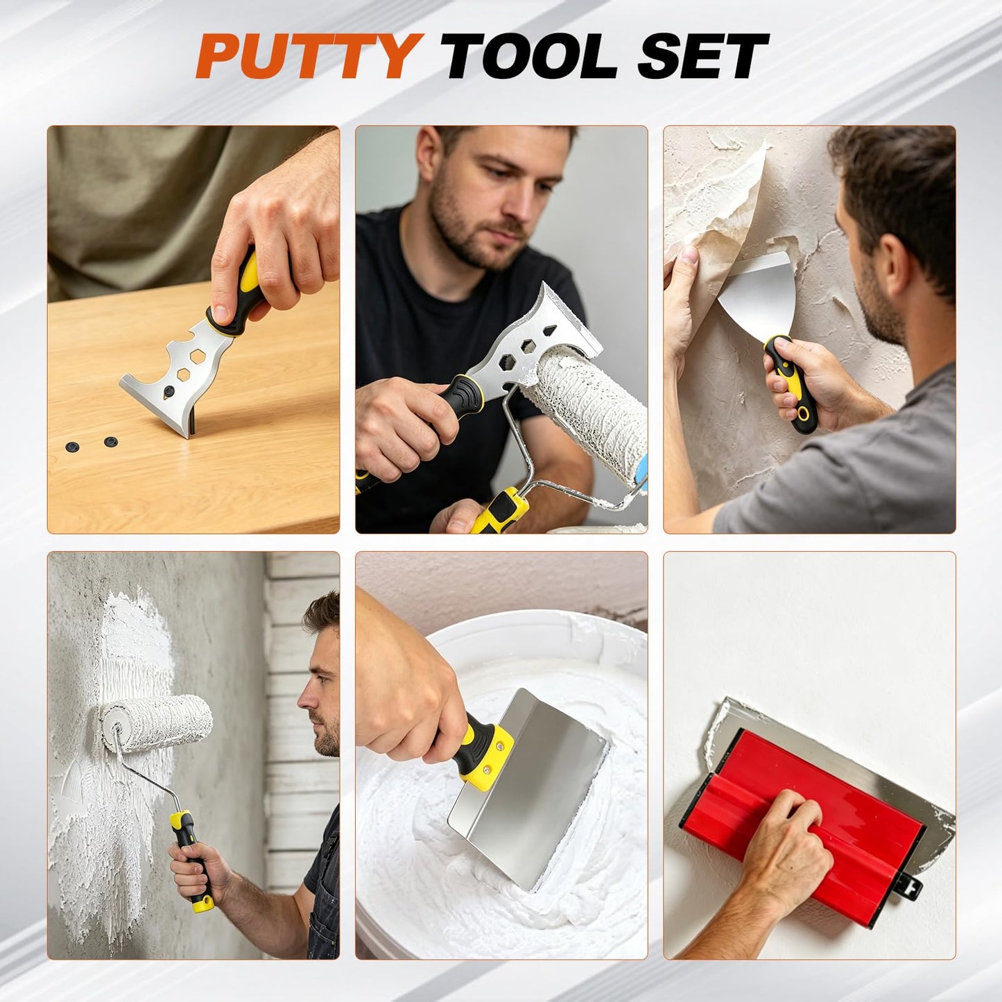 Drywall Skimming Blade Set with Portable Case, 10”+16”+24”+32” Skimming Blades, 9” Drywall Compound Rollers, 32-51inch Extension Handle Taping Knife Arc Scraper Tools for Drywall/Plaster/Wallboard