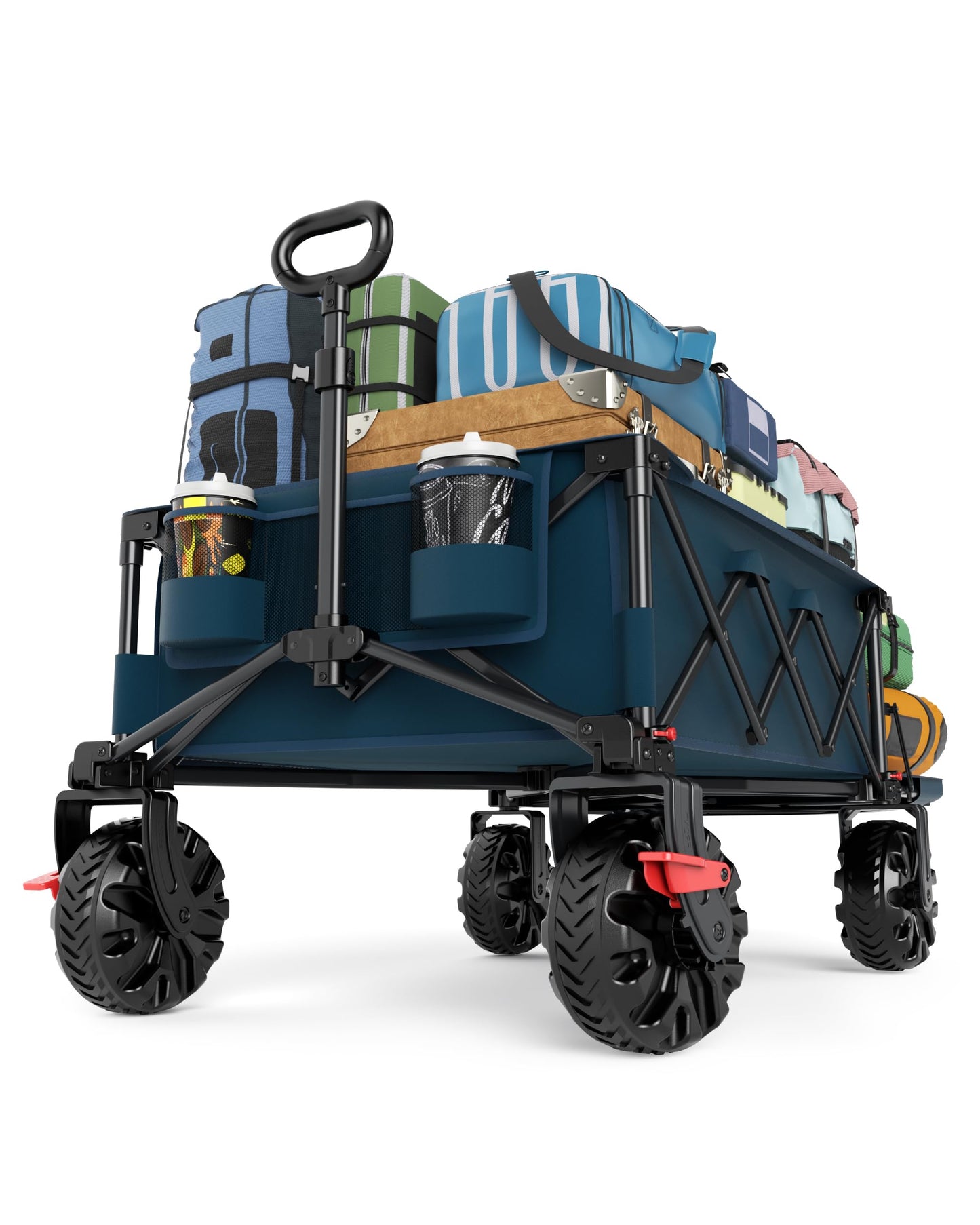 TIMBER RIDGE 600L Beast Wagon 26" W Extra Wide All Terrain Folding w/Big Wheels, Cargo Net & Tailgate, 26" W and 55.25" L, 400lbs Heavy Duty Collapsible Portable Cart for Camping, Sports, Dogs, Blue