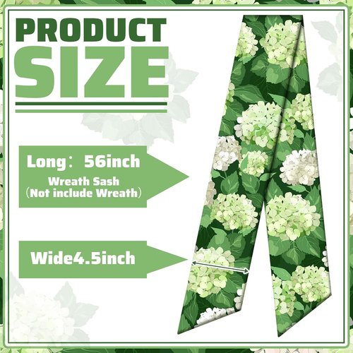 Elegant Wreath Sash - Satin Blank Sashes for Embroidery | Indoor/Outdoor Home Decor (White & Green)