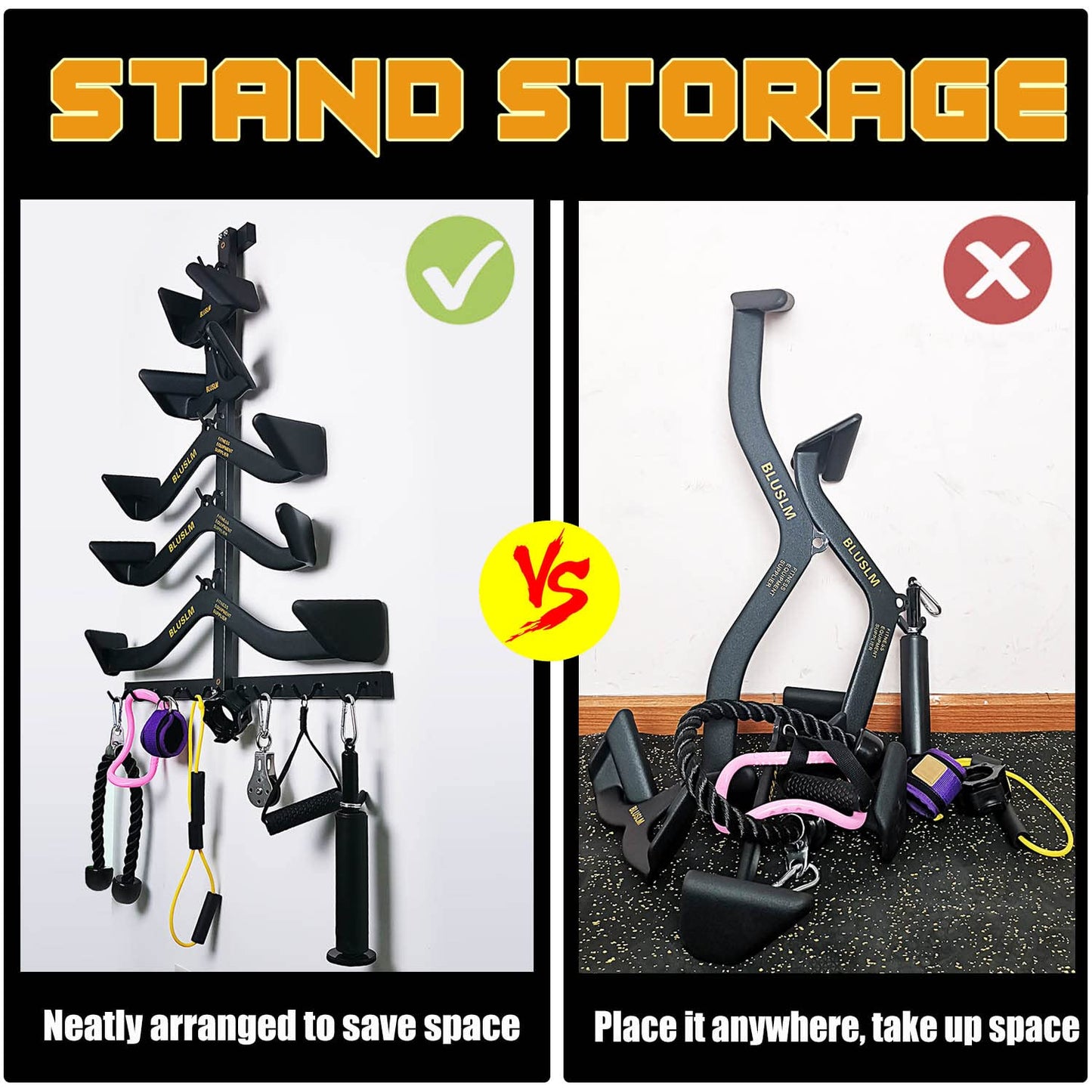 Gym Fitness LAT Pull Down Bar Storage Rack for Mag Grip - Heavy Duty A-Frame Stand for Pulldown Attachments (T-ZHIJIA)
